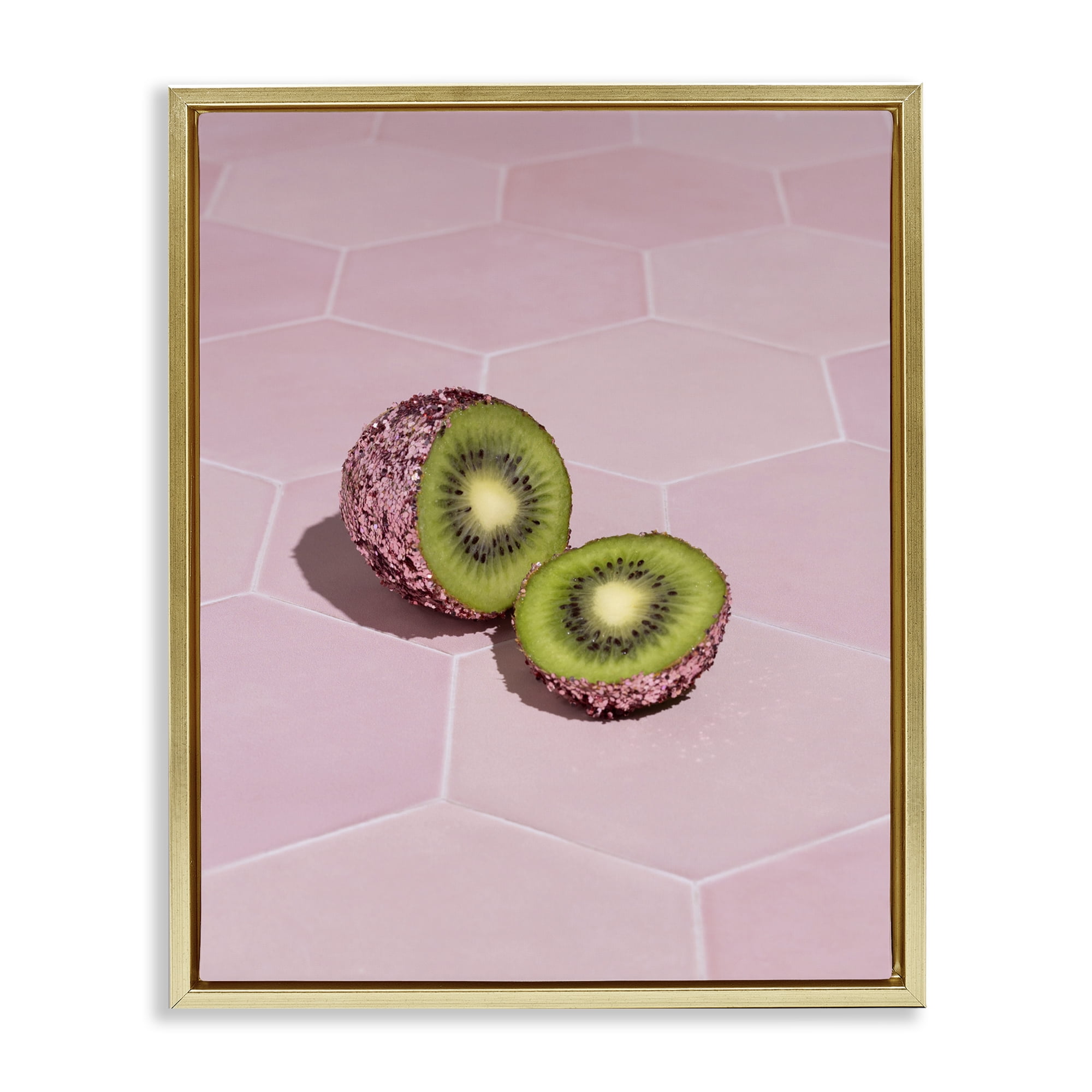Stupell Industries Pink Glimmer Kiwi Gold Framed Floater Canvas Wall Art, design by LISH Creative