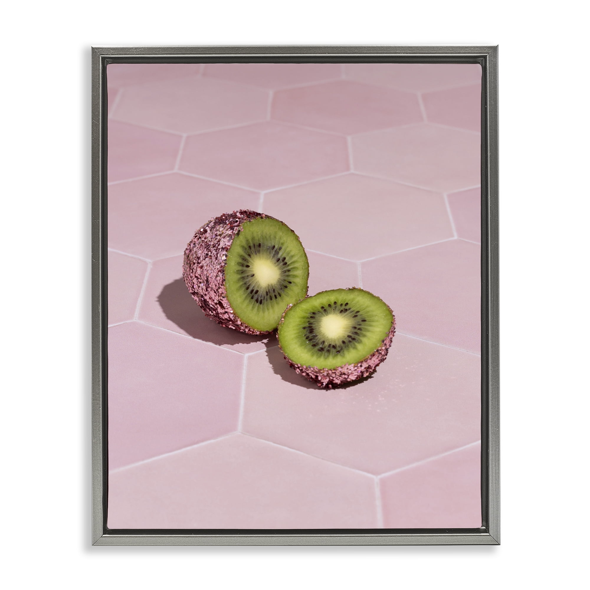 Stupell Industries Pink Glimmer Kiwi Gray Framed Floater Canvas Wall Art, design by LISH Creative