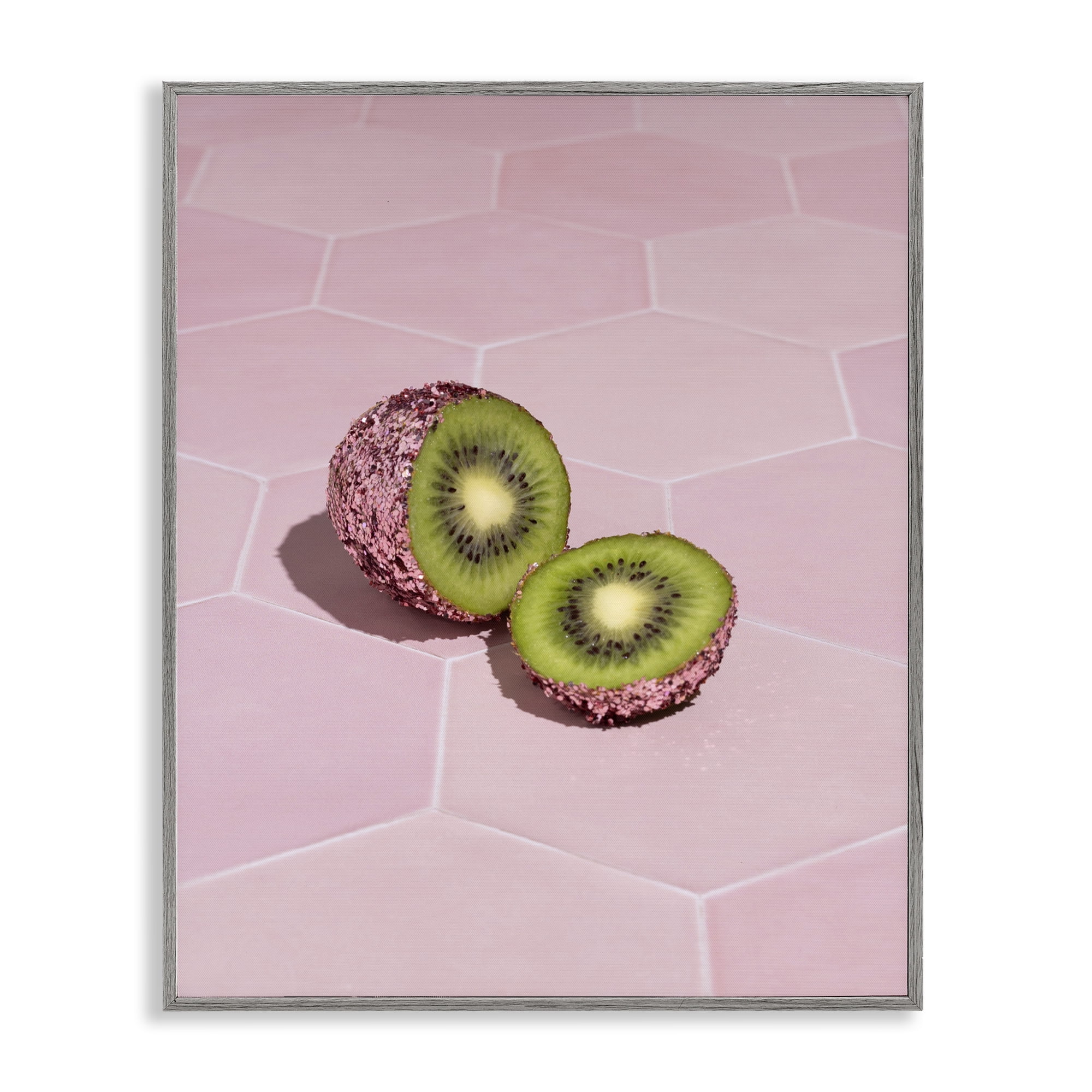 Stupell Industries Pink Glimmer Kiwi Gray Framed Giclee Art, design by LISH Creative