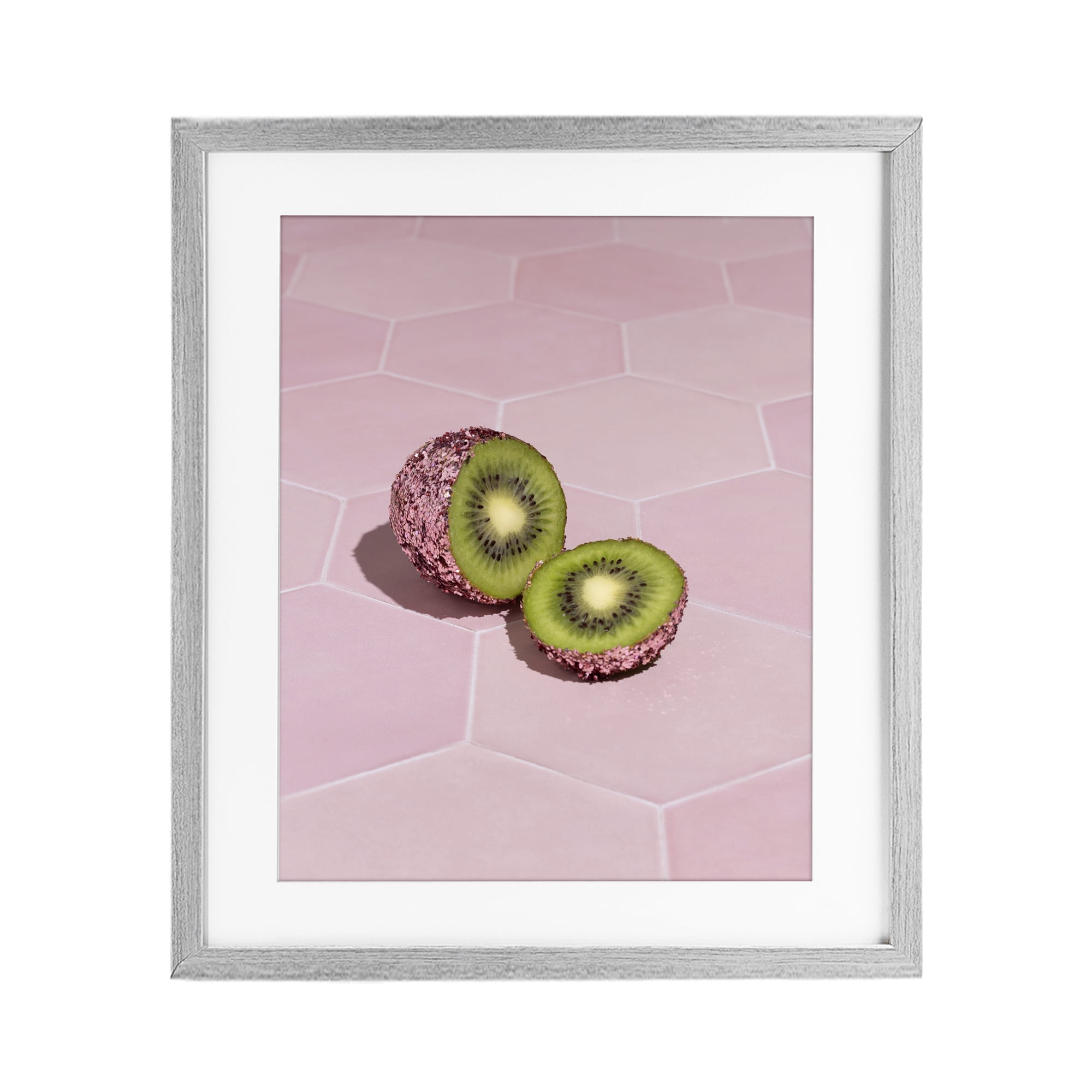 Stupell Industries Pink Glimmer Kiwi Gray Framed Print Under Glass, design by LISH Creative