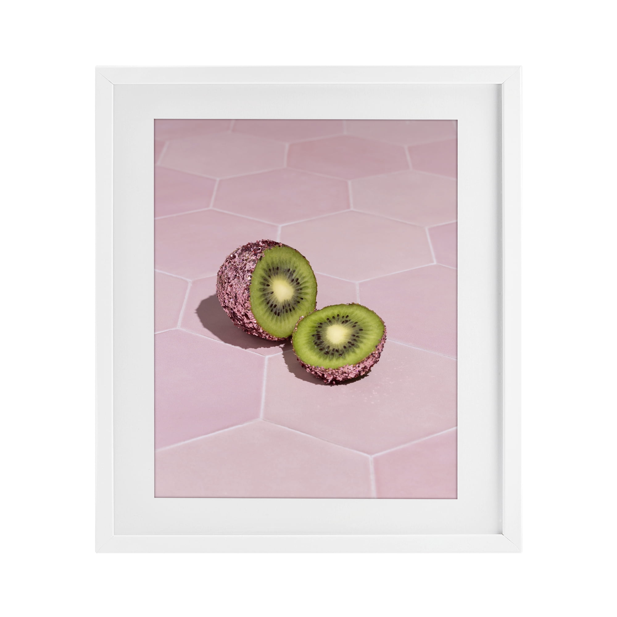 Stupell Industries Pink Glimmer Kiwi White Framed Print Under Glass, design by LISH Creative
