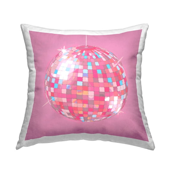 Stupell Industries Pink Glimmering 70s Disco Ball Square Decorative Printed Throw Pillow, 18 x 18,
