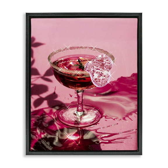 Stupell Industries Pink Glimmering Drink Food & Beverage Painting Black Floater Framed Art Print Wall Art, 17 x 21