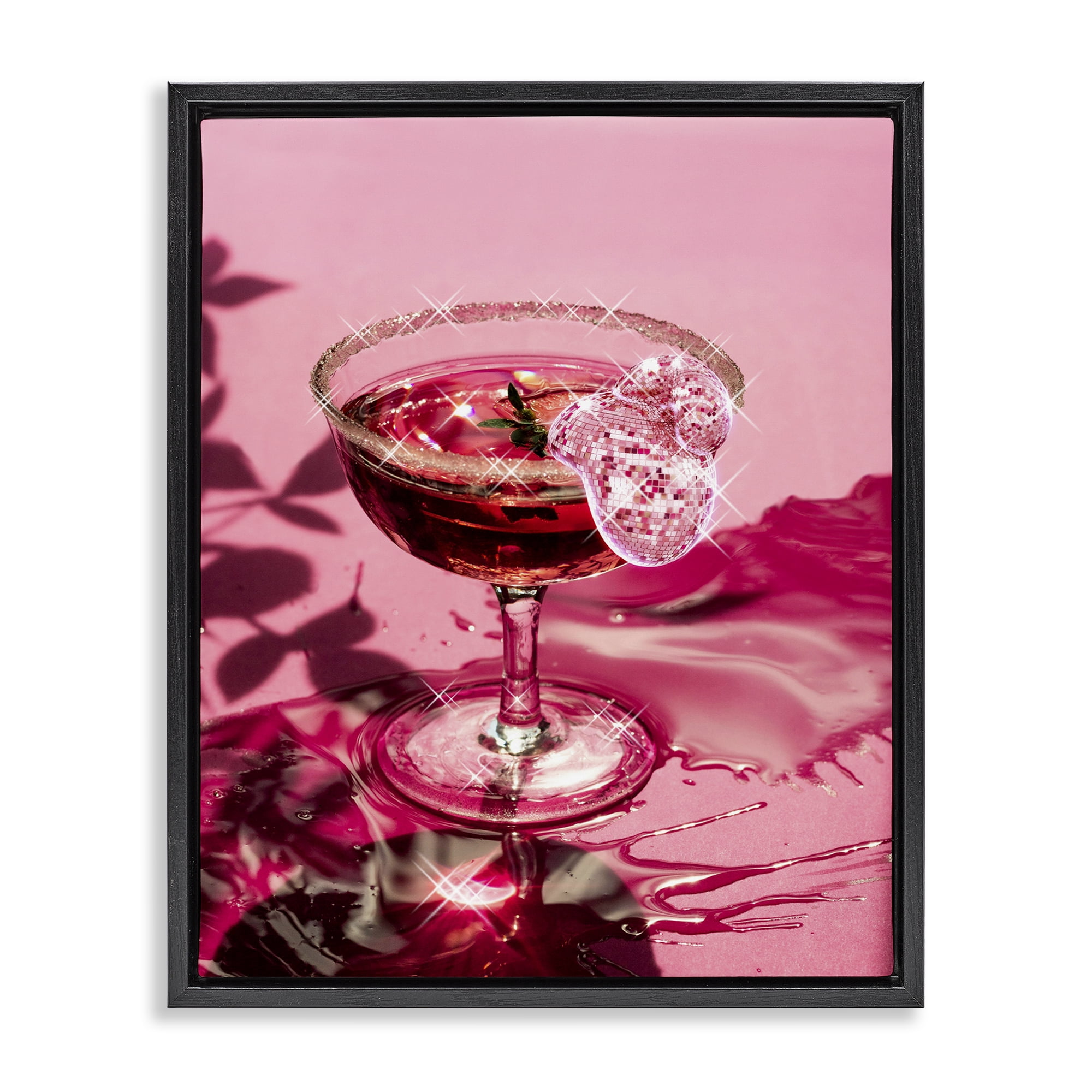 Stupell Industries Pink Glimmering Drink Food & Beverage Painting Black Floater Framed Art Print Wall Art, 25 x 31