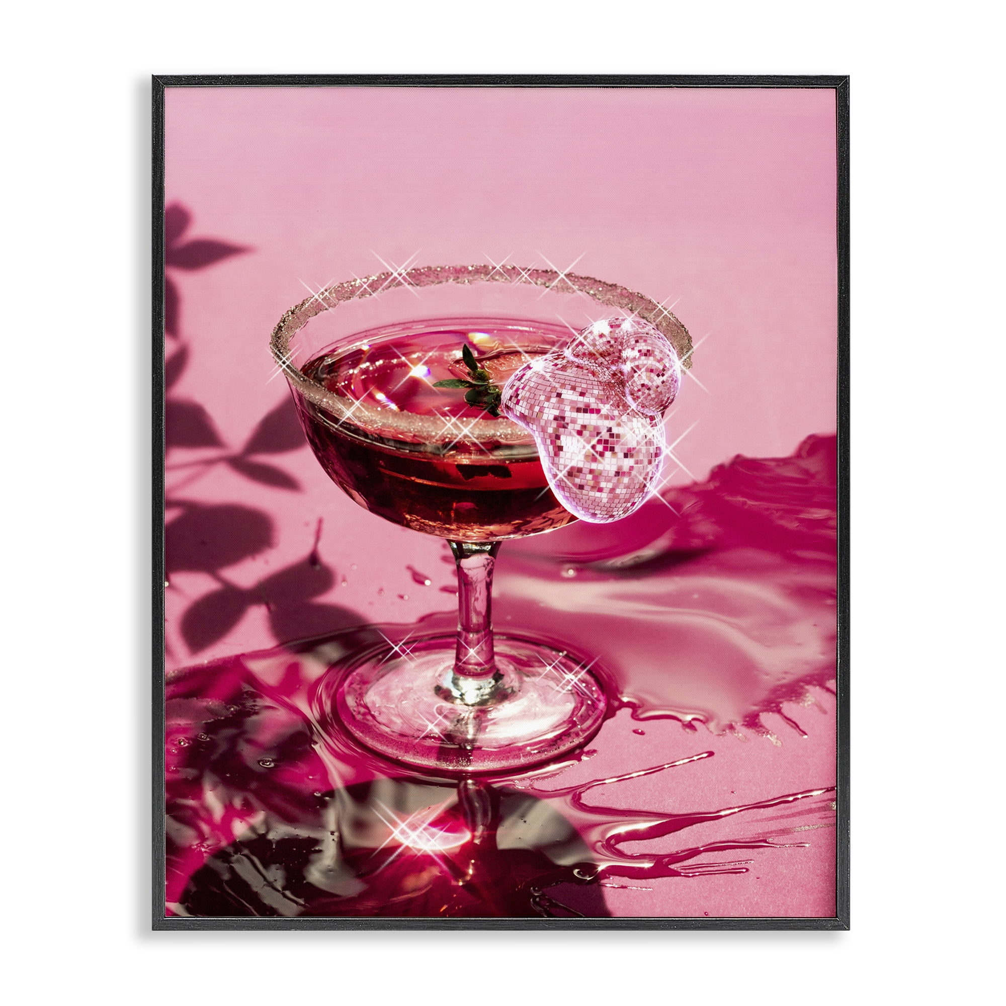 Stupell Industries Pink Glimmering Drink Food & Beverage Painting Black Framed Art Print Wall Art, 24 x 30