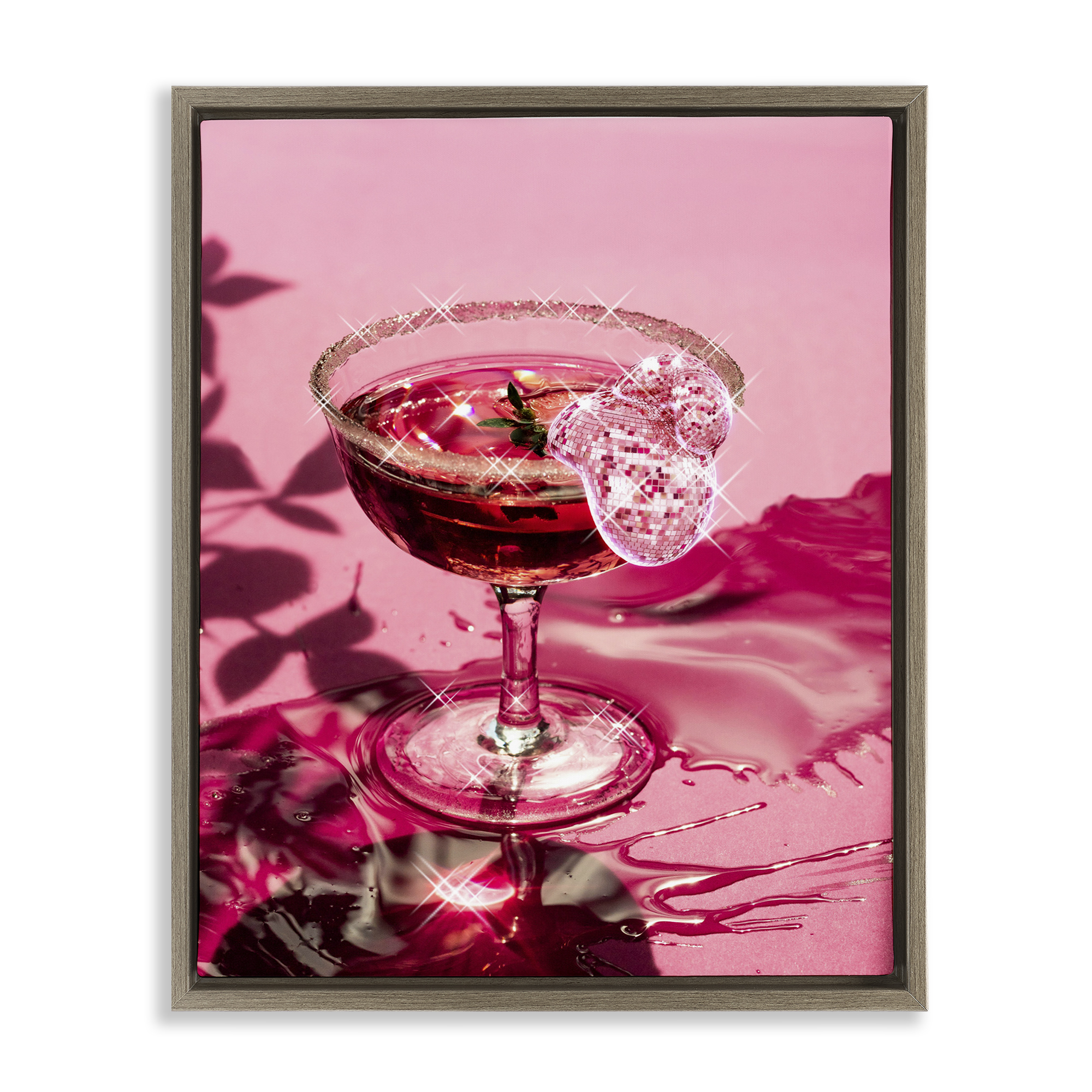 Stupell Industries Pink Glimmering Drink Food & Beverage Painting Brown Floater Framed Art Print Wall Art, 17 x 21