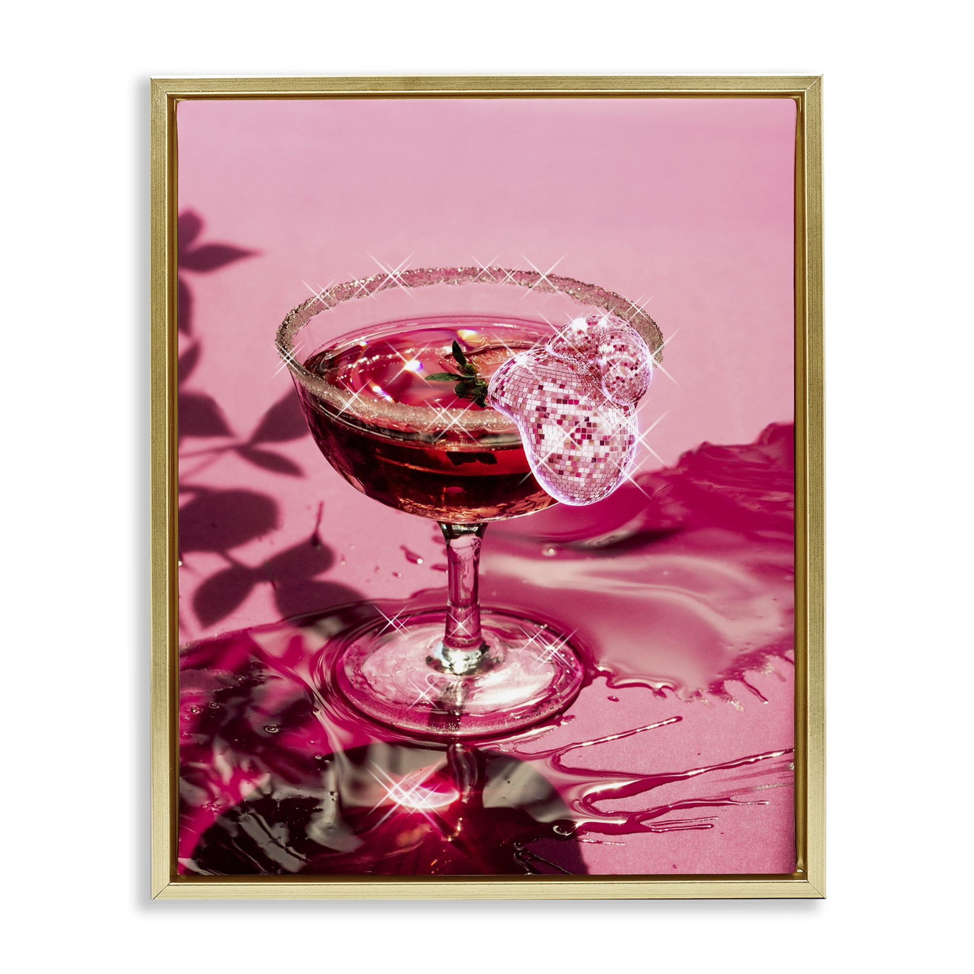 Stupell Industries Pink Glimmering Drink Food & Beverage Painting Gold Floater Framed Art Print Wall Art, 17 x 21