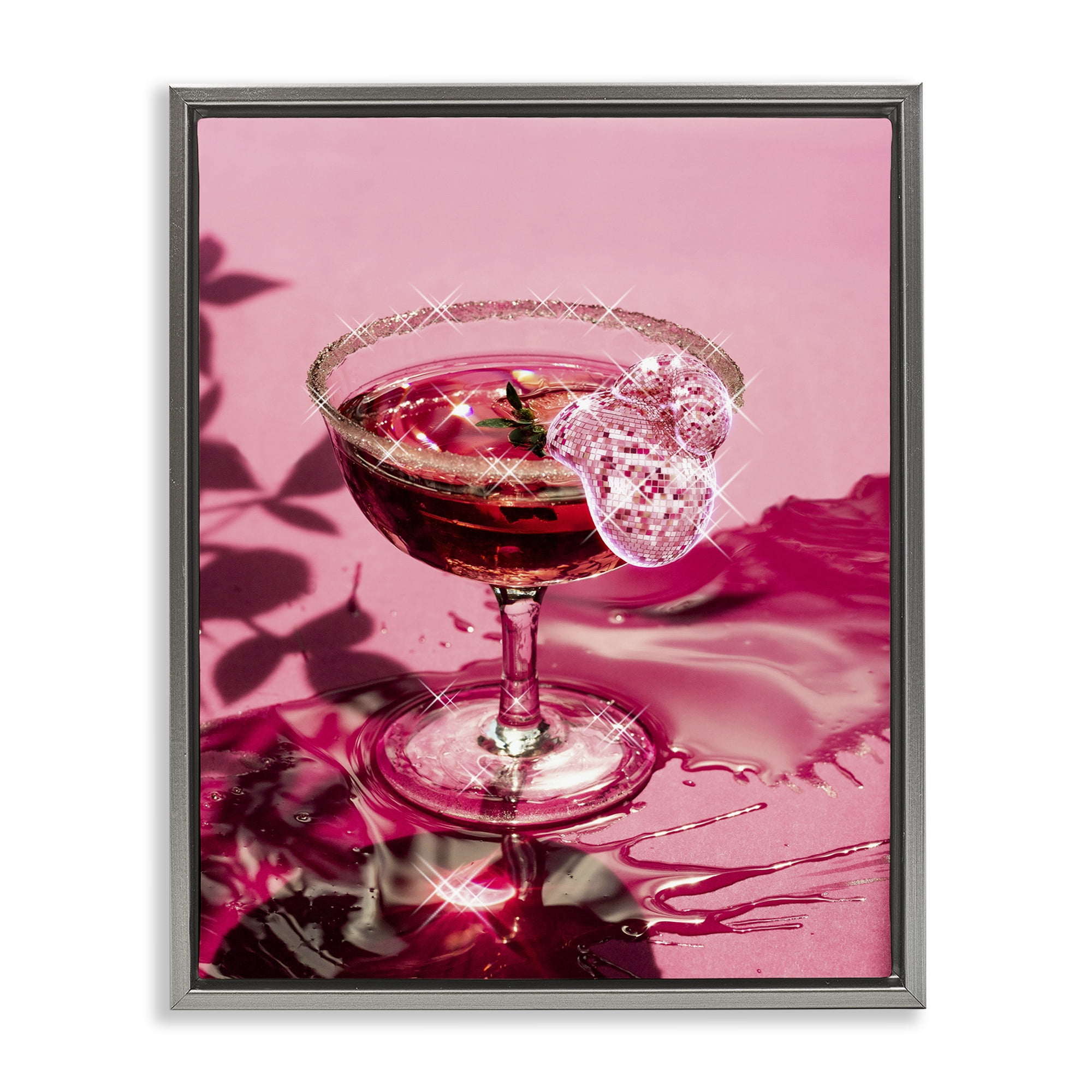 Stupell Industries Pink Glimmering Drink Food & Beverage Painting Gray Floater Framed Art Print Wall Art, 17 x 21