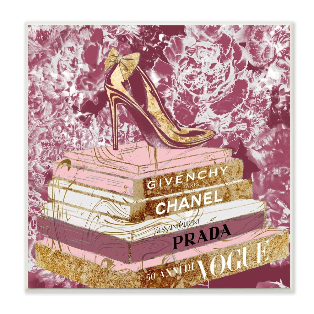 Stupell Industries Pink Glitz Heel on Designer Books Fashion Glam Floral Wall Plaque Design by Ziwei Li
