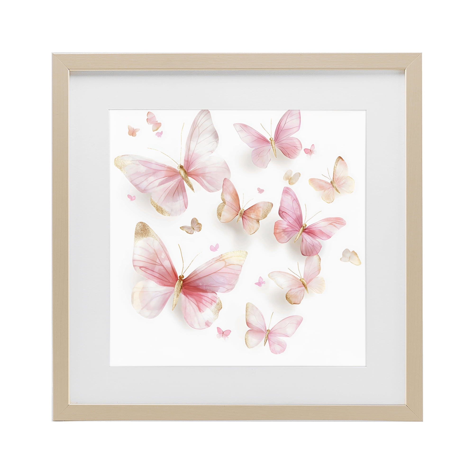 Stupell Industries Pink & Gold Butterfly Rabble Birch Framed Print Under Glass, design by Creative Studio