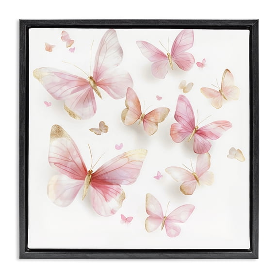 Stupell Industries Bohemian Pink & Gold Butterfly Rabble Black Floating Frame Canvas Art, 18 x 18, by Creative Studio