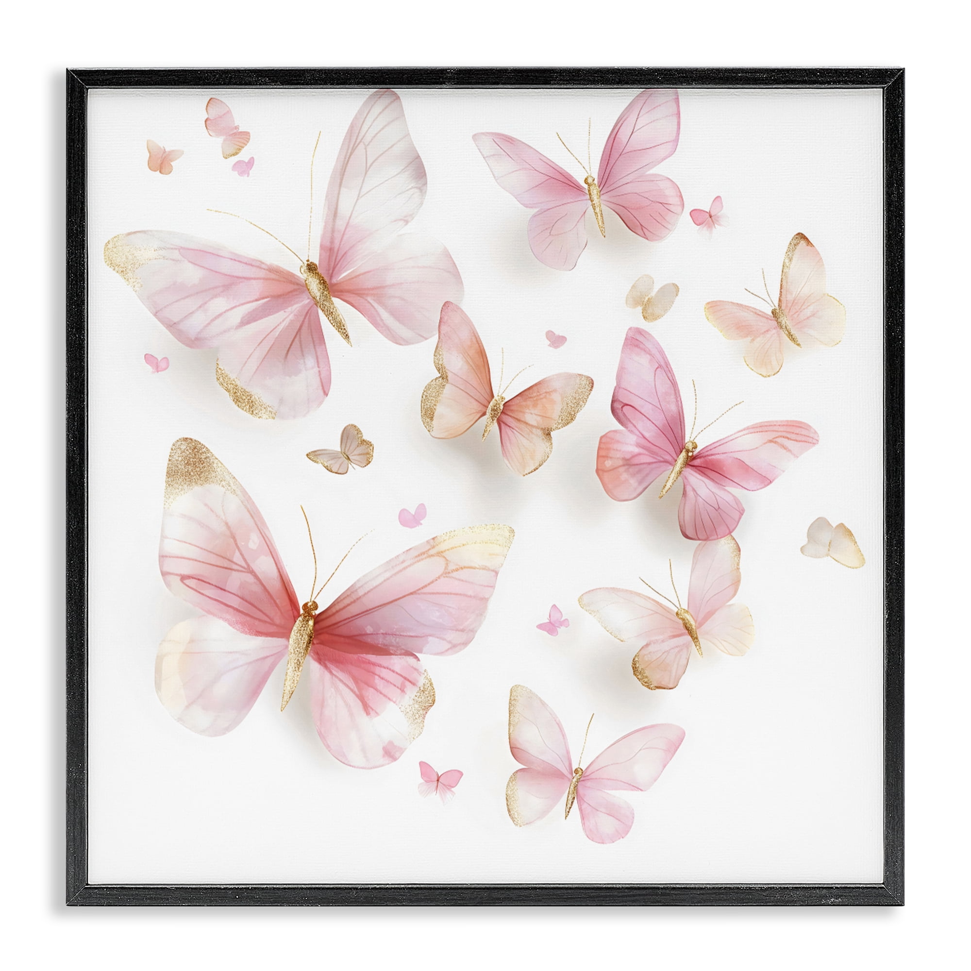 Stupell Industries Pink & Gold Butterfly Rabble Black Framed Giclee Art, design by Creative Studio