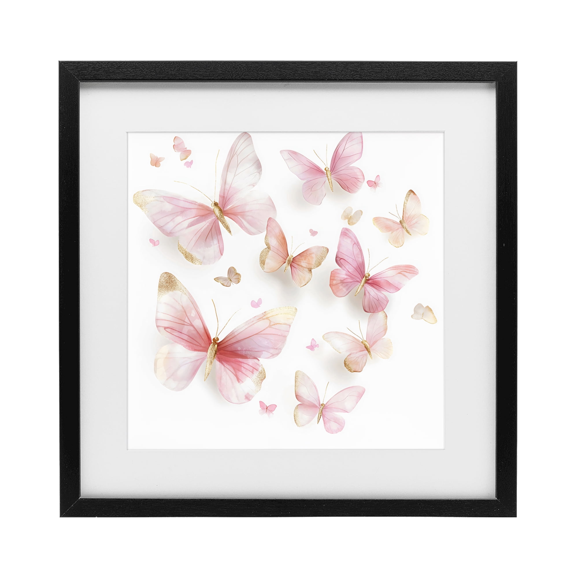Stupell Industries Pink & Gold Butterfly Rabble Black Framed Print Under Glass, design by Creative Studio