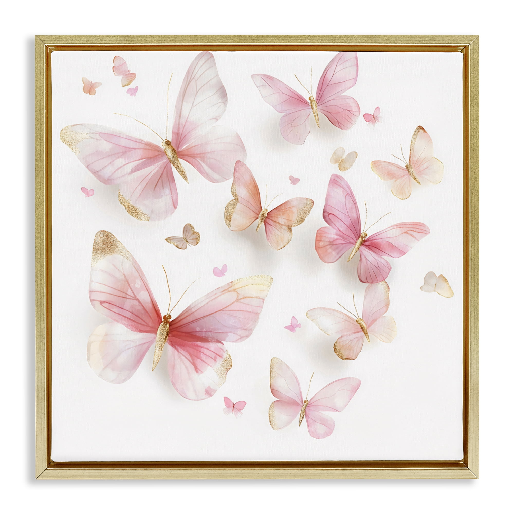 Stupell Industries Pink & Gold Butterfly Rabble Gold Framed Floater Canvas Wall Art, design by Creative Studio