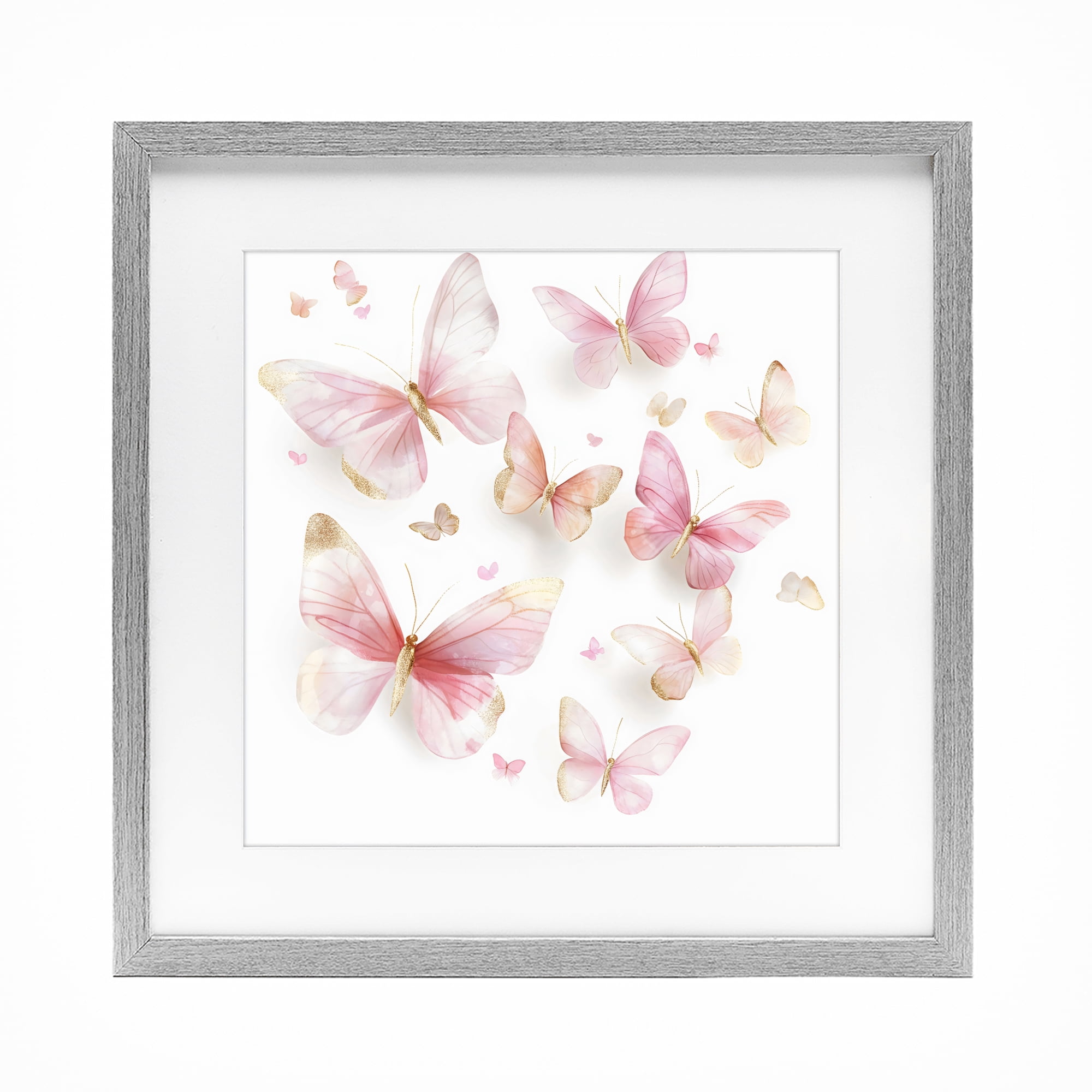 Stupell Industries Pink & Gold Butterfly Rabble Gray Framed Print Under Glass, design by Creative Studio