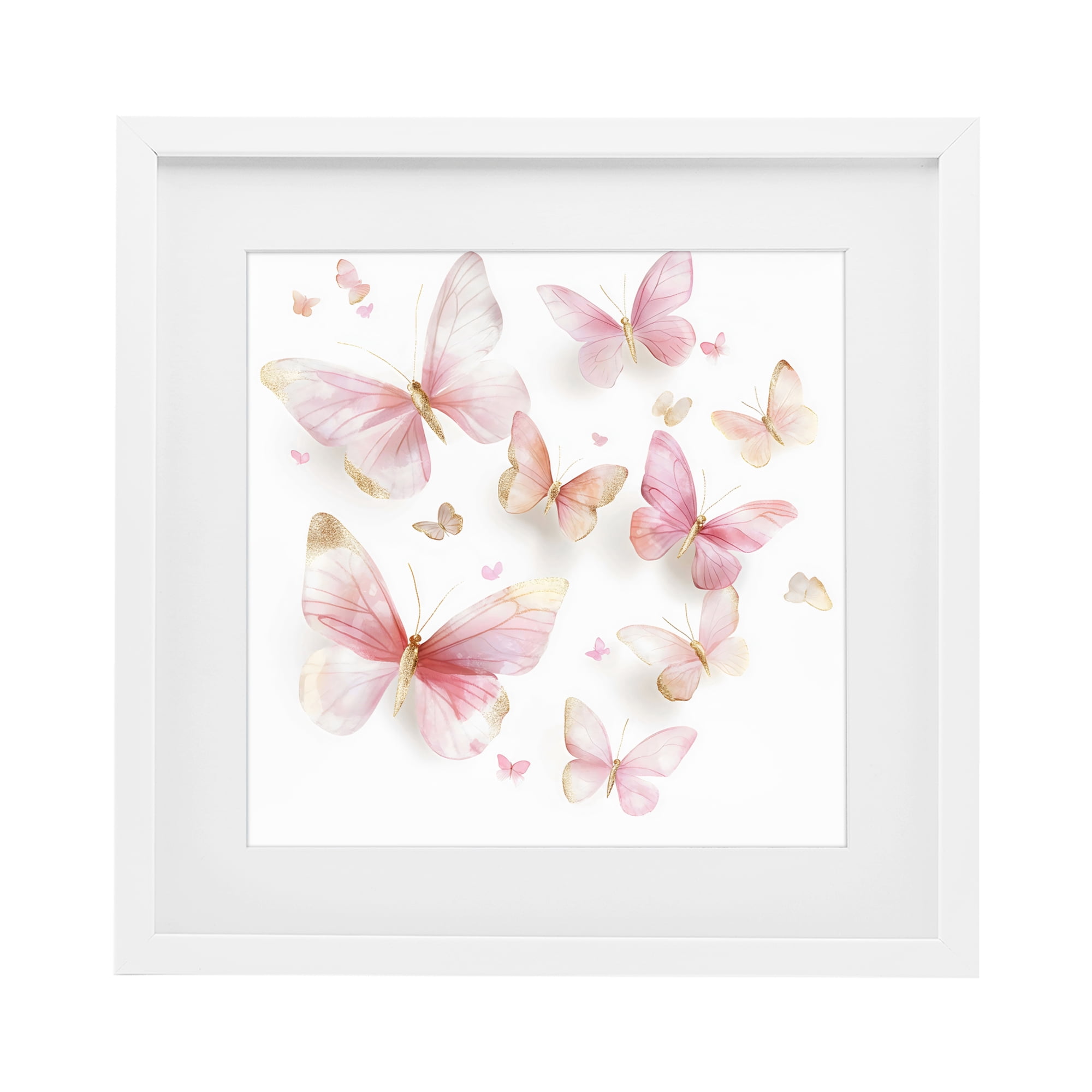 Stupell Industries Pink & Gold Butterfly Rabble White Framed Print Under Glass, design by Creative Studio
