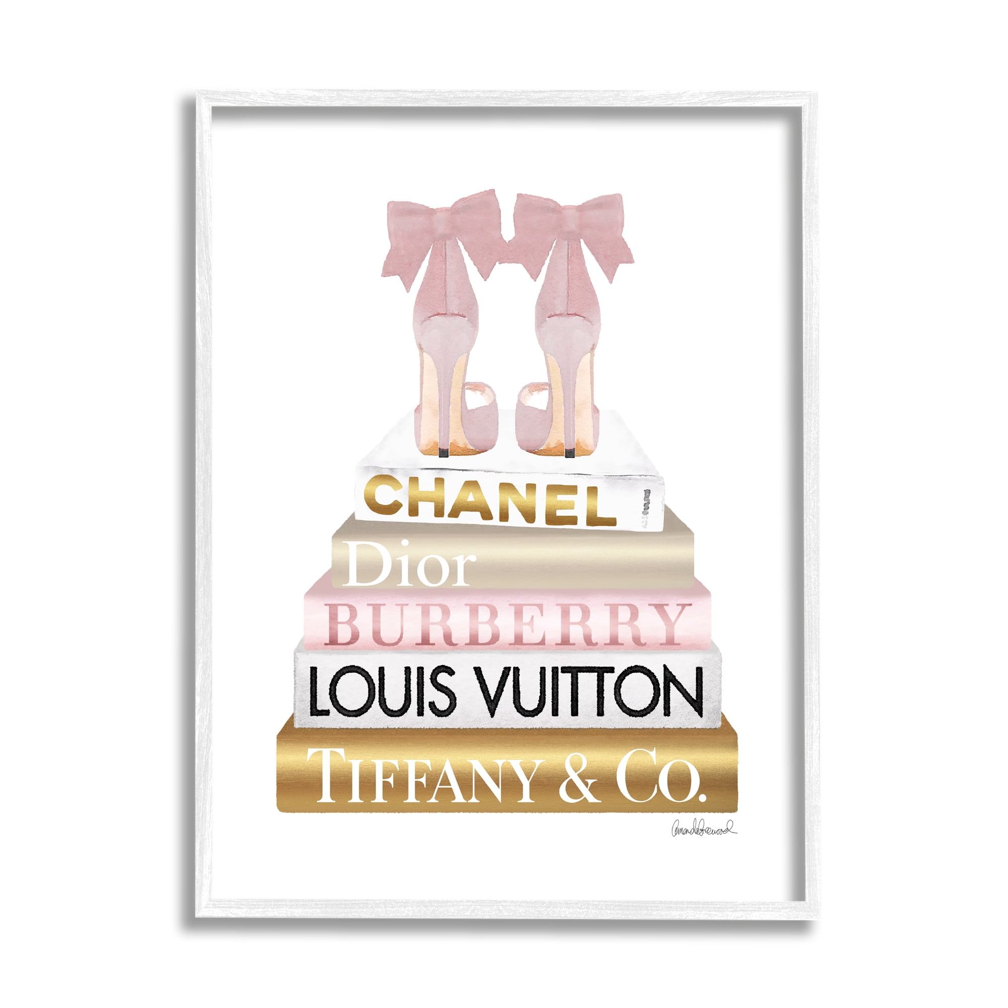 Stupell Industries Pink Gold Heels Bookstack Glam Fashion Design, 24 x 30,Design by Amanda Greenwood