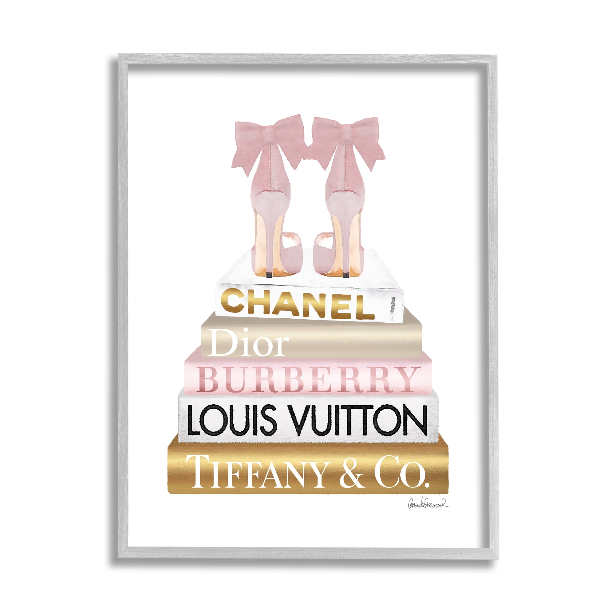 Stupell Industries Pink Gold Heels Bookstack Glam Fashion Design Framed Wall Art by Amanda Greenwood
