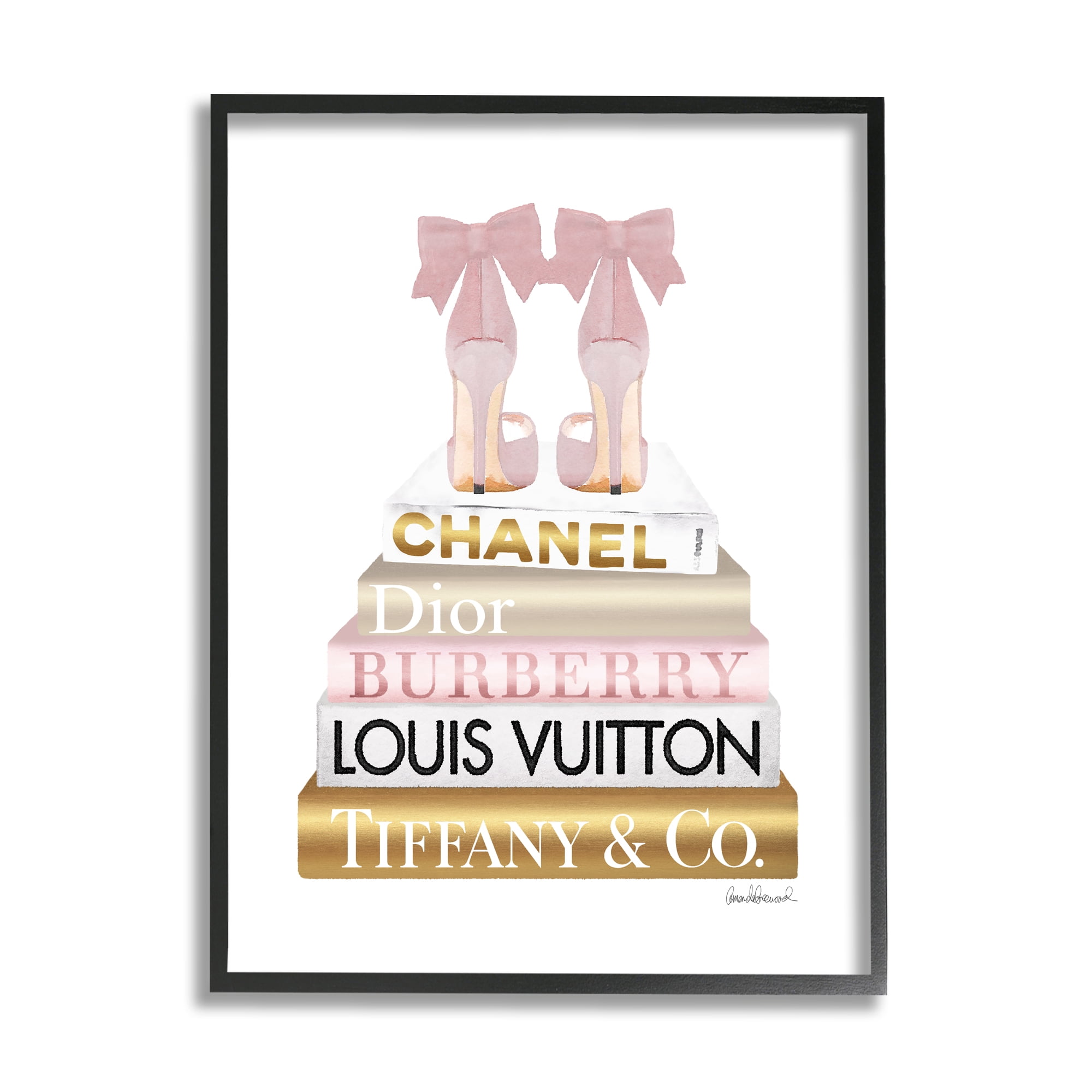 Pink and Gold Heels Bookstack Glam Fashion Framed Wall Art
