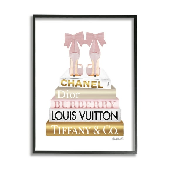 Stupell Industries Pink Gold Heels Bookstack Glam Fashion Design Framed Wall Art by Amanda Greenwood