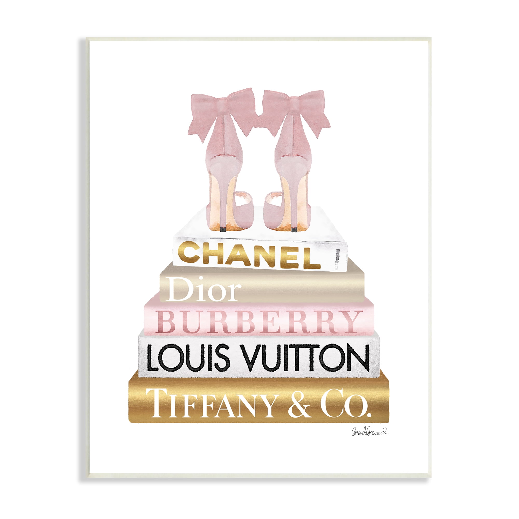 Stupell Industries Pink Gold Heels Bookstack Glam Fashion Design Wall Plaque by Amanda Greenwood