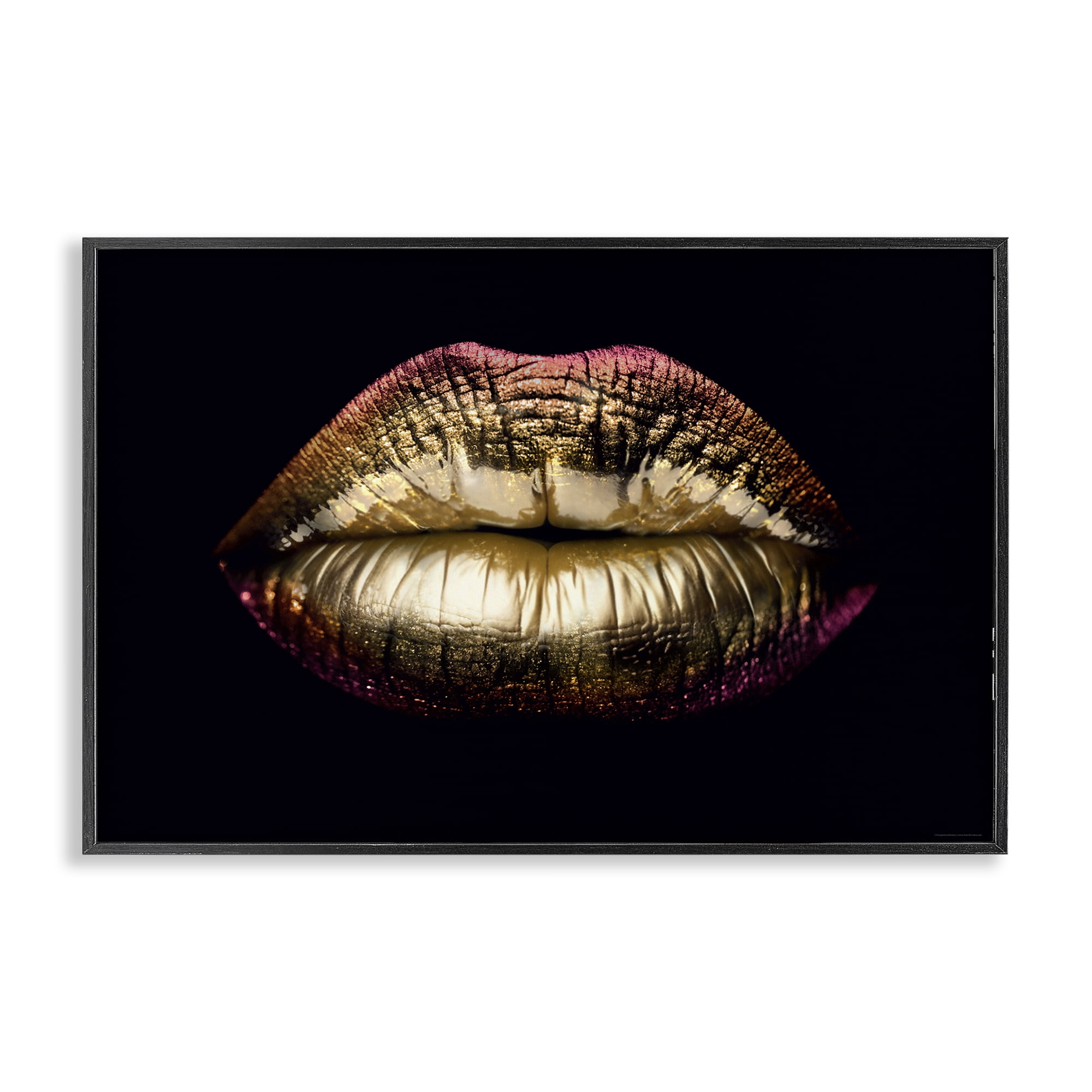 Stupell Industries Pink & Gold Lipstick Fashion Painting Black Framed Art Print Wall Art, 24 x 16