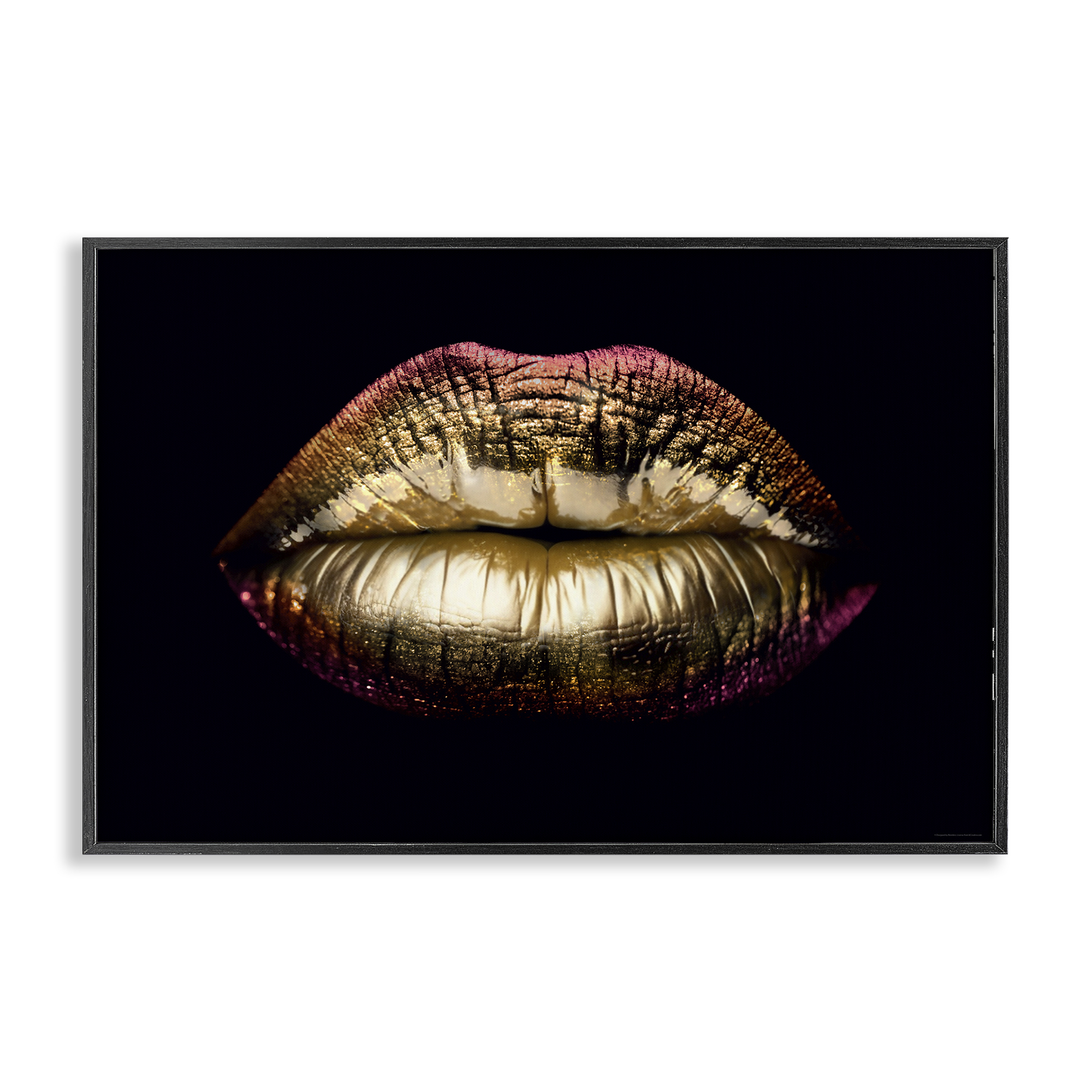 Stupell Industries Pink & Gold Lipstick Fashion Painting Black Framed Art Print Wall Art, 30 x 20