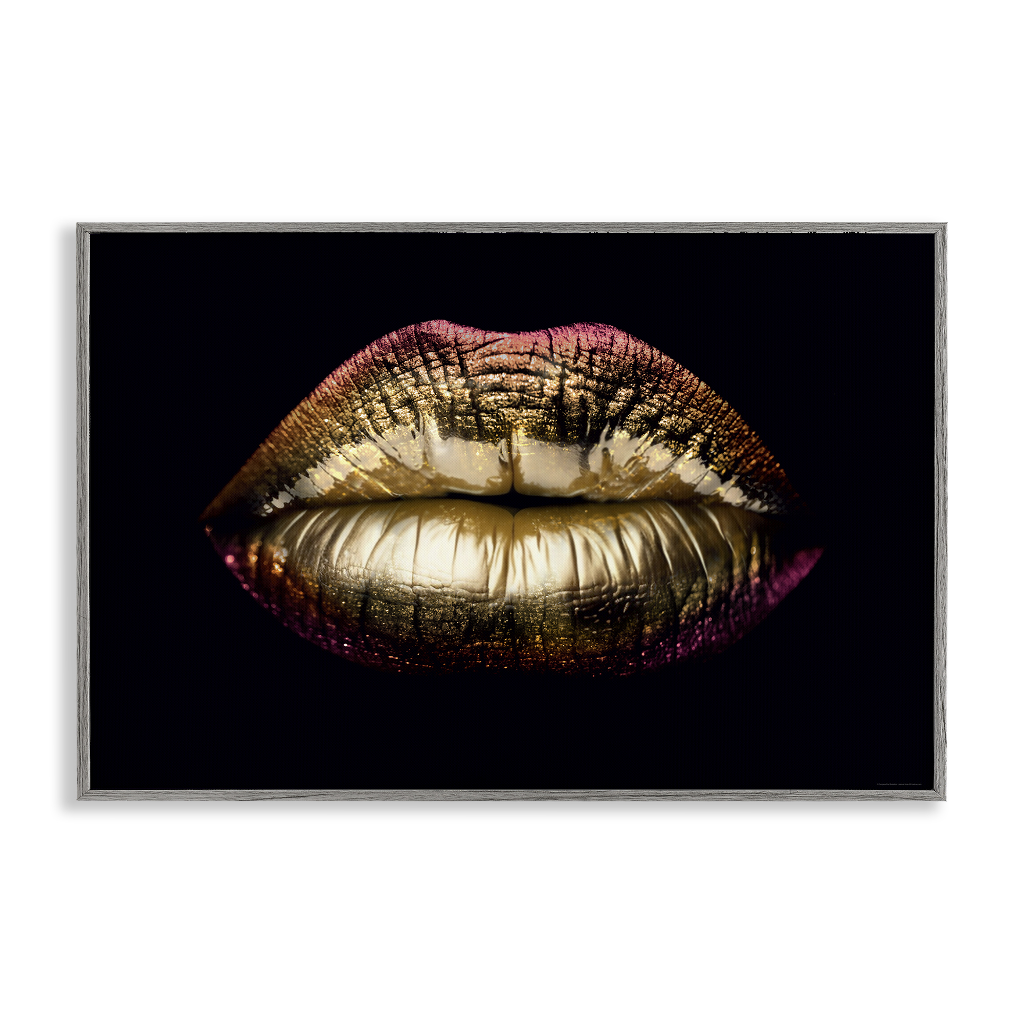Stupell Industries Pink & Gold Lipstick Fashion Painting Gray Framed Art Print Wall Art, 30 x 20