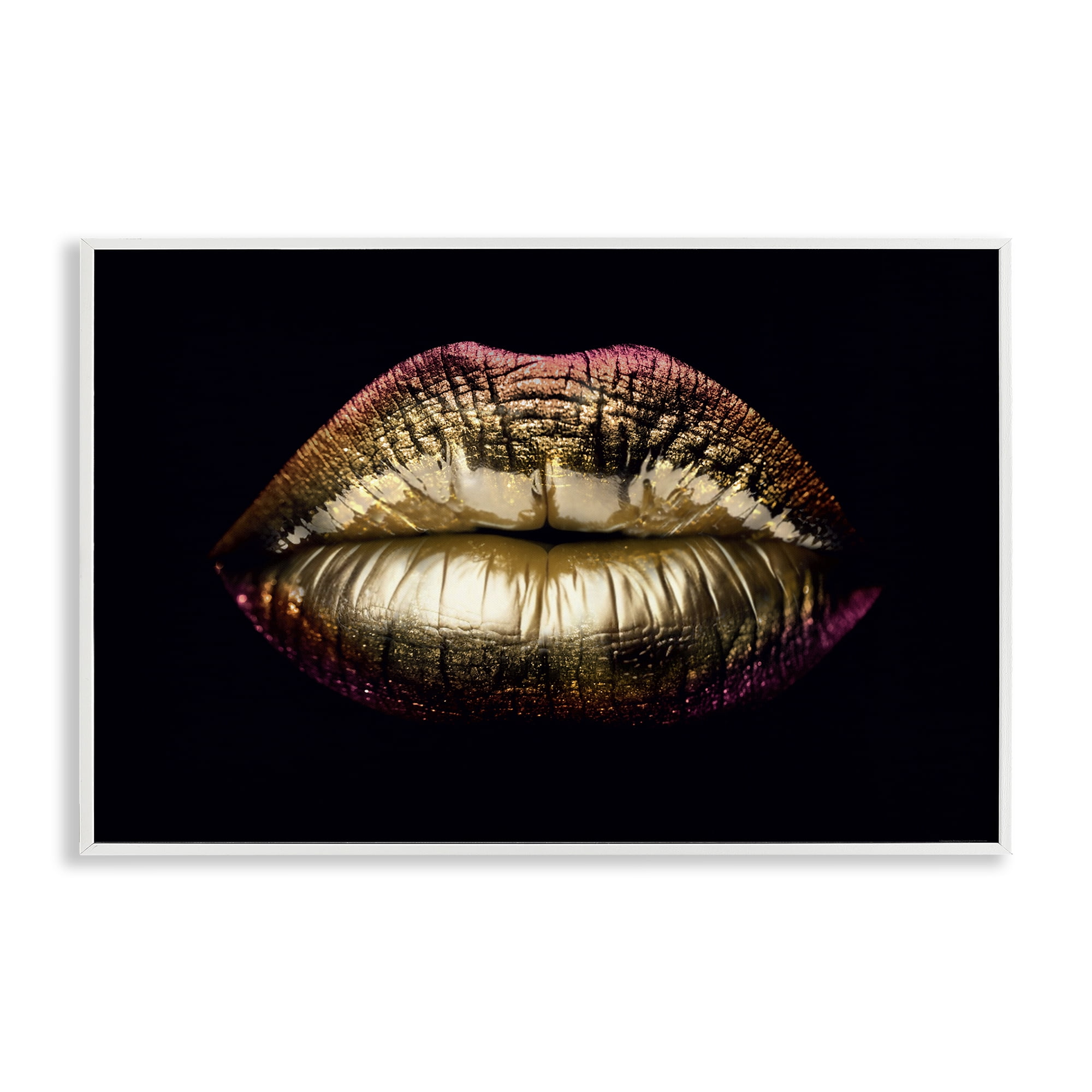Stupell Industries Pink & Gold Lipstick Fashion Painting White Framed Art Print Wall Art, 30 x 20