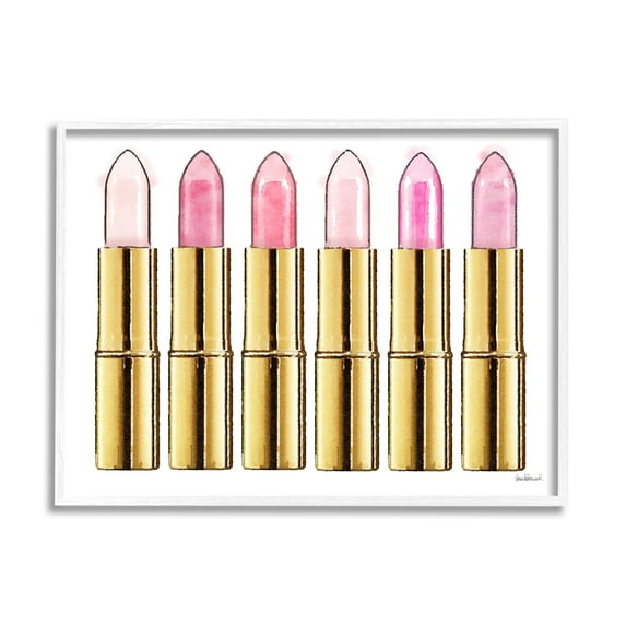 Stupell Industries Pink Gold Lipstick Glam Fashion Watercolor White Framed Art Print Wall Art, 16x20, by Amanda Greenwood