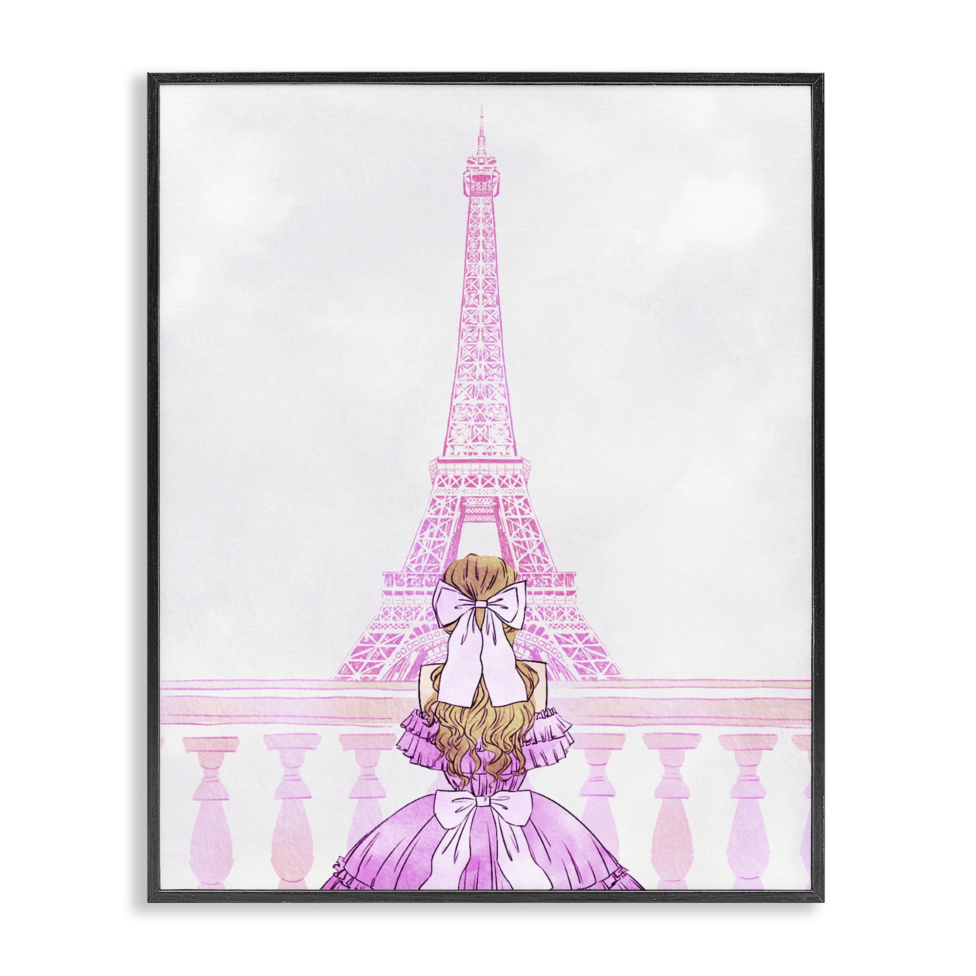 Stupell Industries Pink Gown & Eiffel Tower Black Framed Giclee Art, design by Ziwei Li