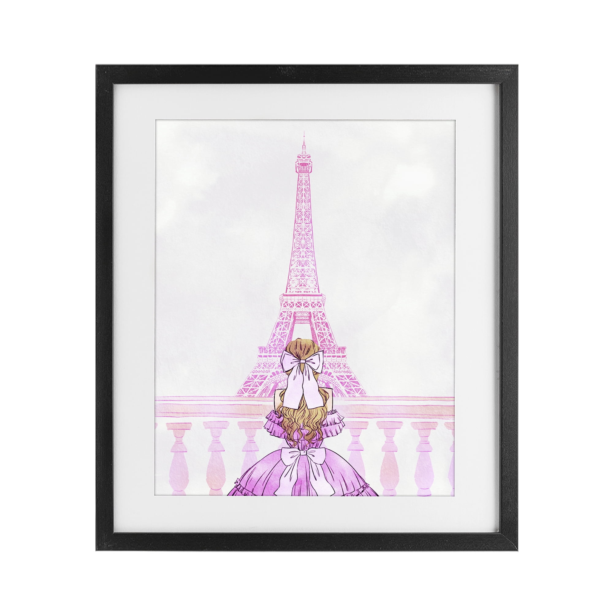 Stupell Industries Pink Gown & Eiffel Tower Black Framed Print Under Glass, design by Ziwei Li