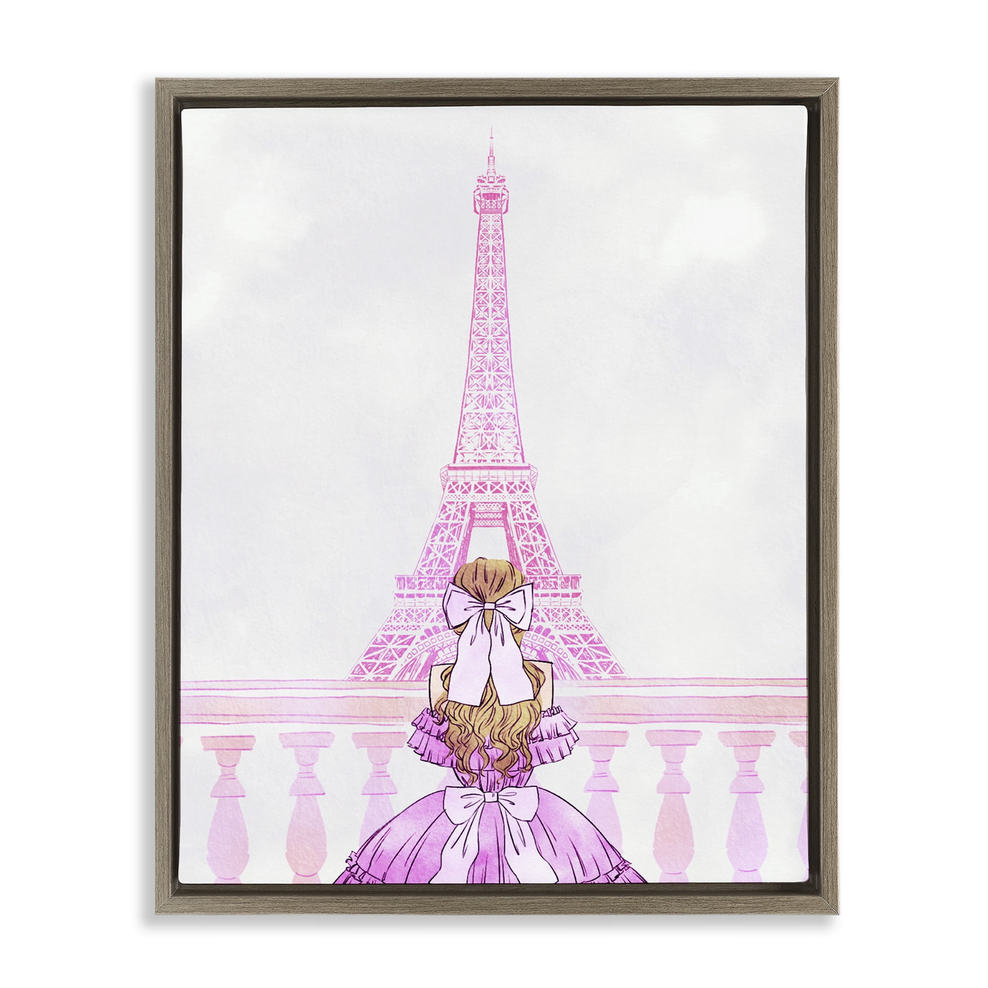Stupell Industries Pink Gown & Eiffel Tower Brown Framed Floater Canvas Wall Art, design by Ziwei Li