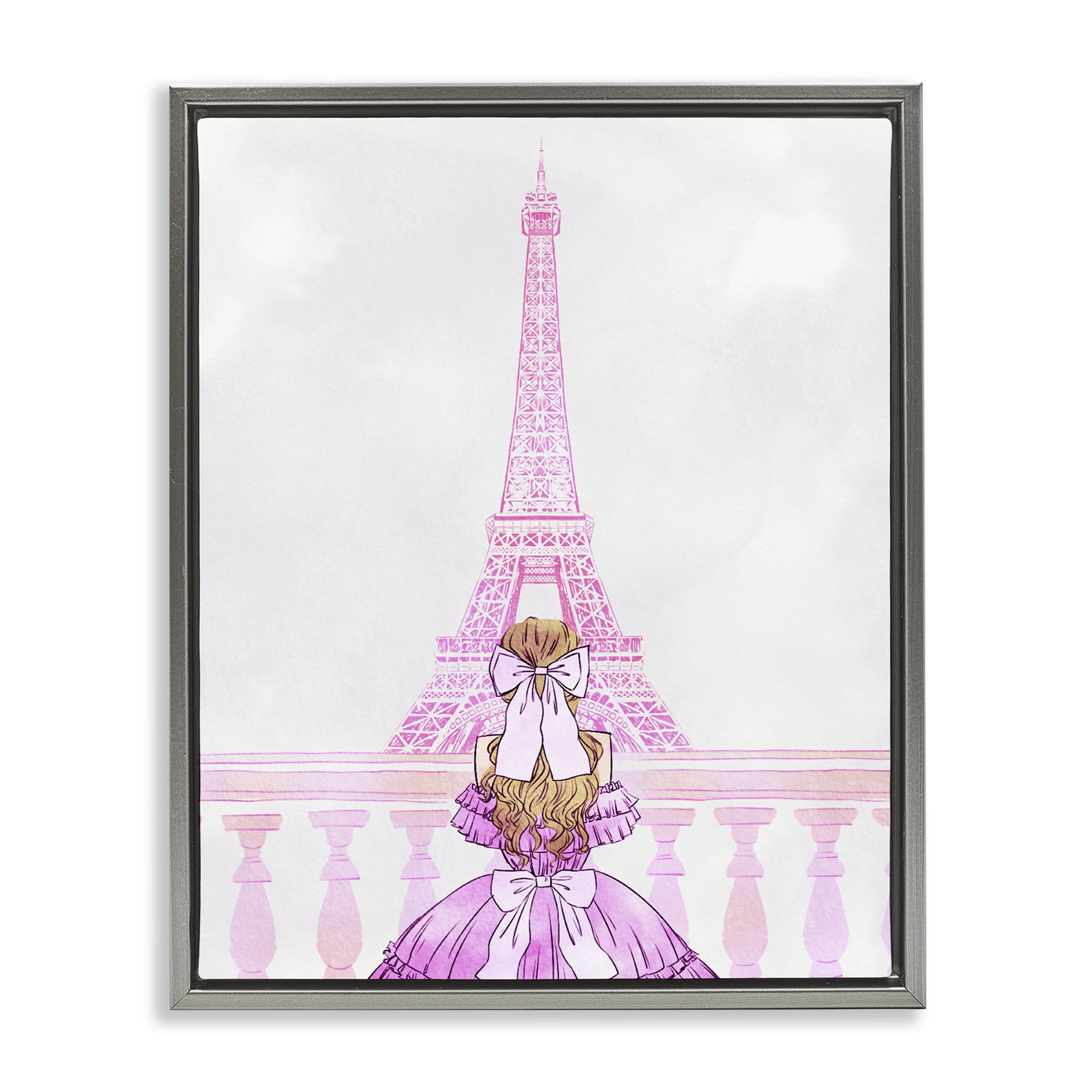 Stupell Industries Pink Gown & Eiffel Tower Gray Framed Floater Canvas Wall Art, design by Ziwei Li