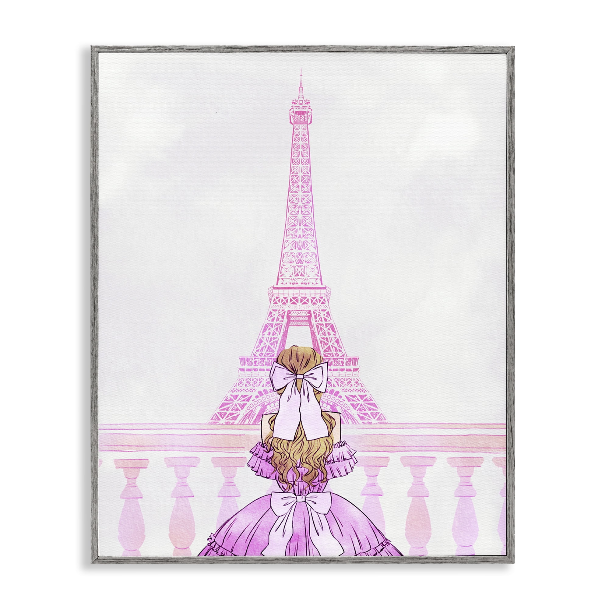 Stupell Industries Pink Gown & Eiffel Tower Gray Framed Giclee Art, design by Ziwei Li