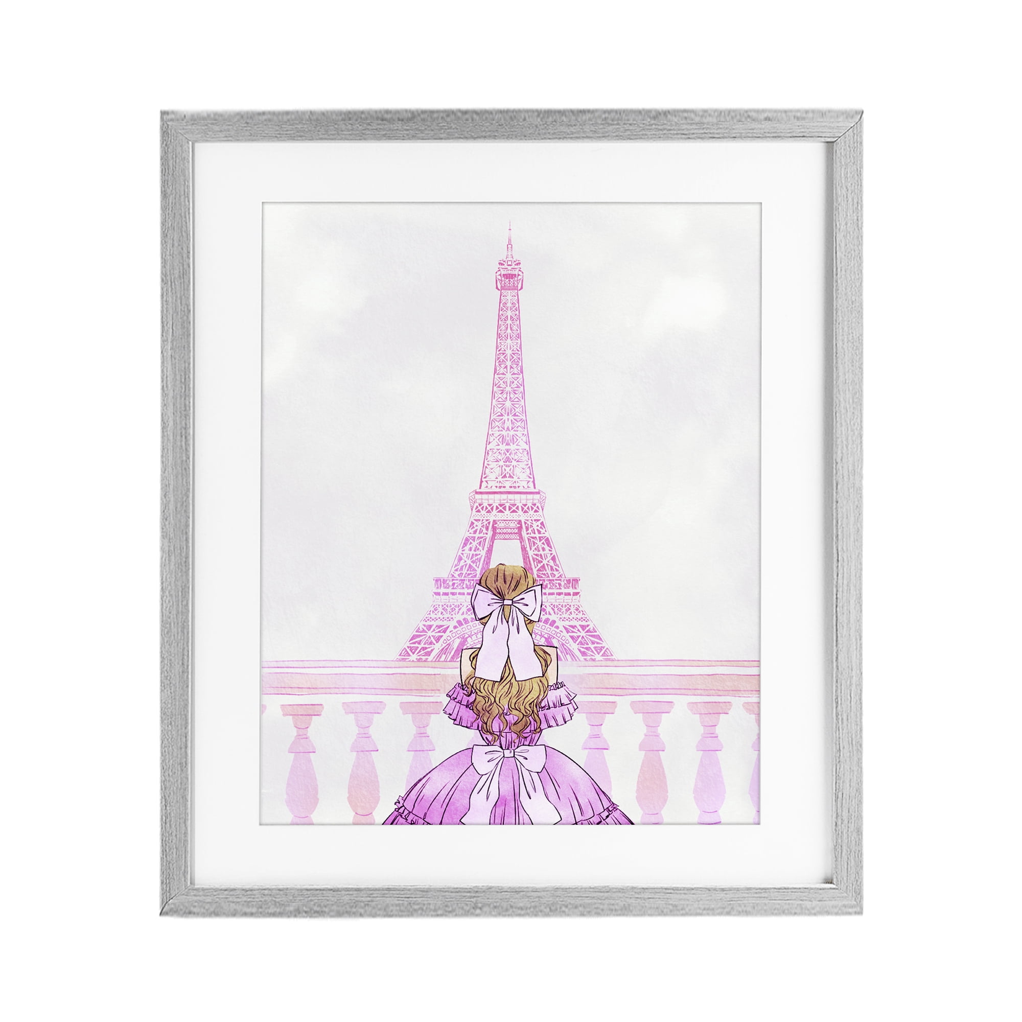 Stupell Industries Pink Gown & Eiffel Tower Gray Framed Print Under Glass, design by Ziwei Li
