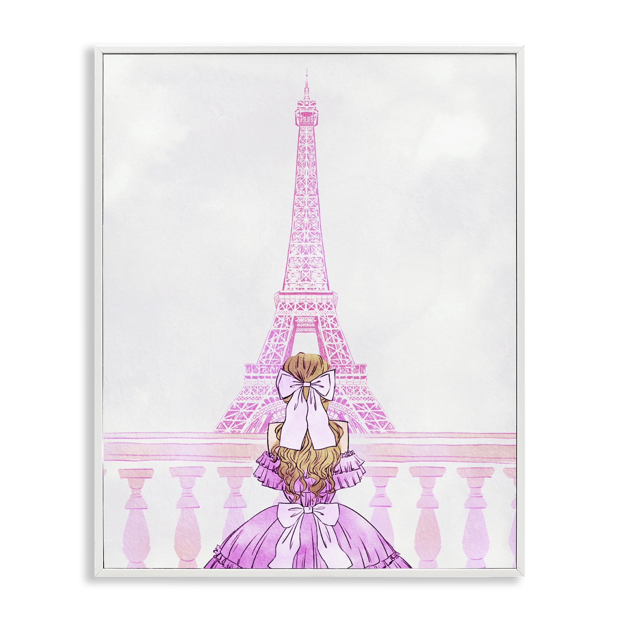 Stupell Industries Pink Gown & Eiffel Tower White Framed Giclee Art, design by Ziwei Li