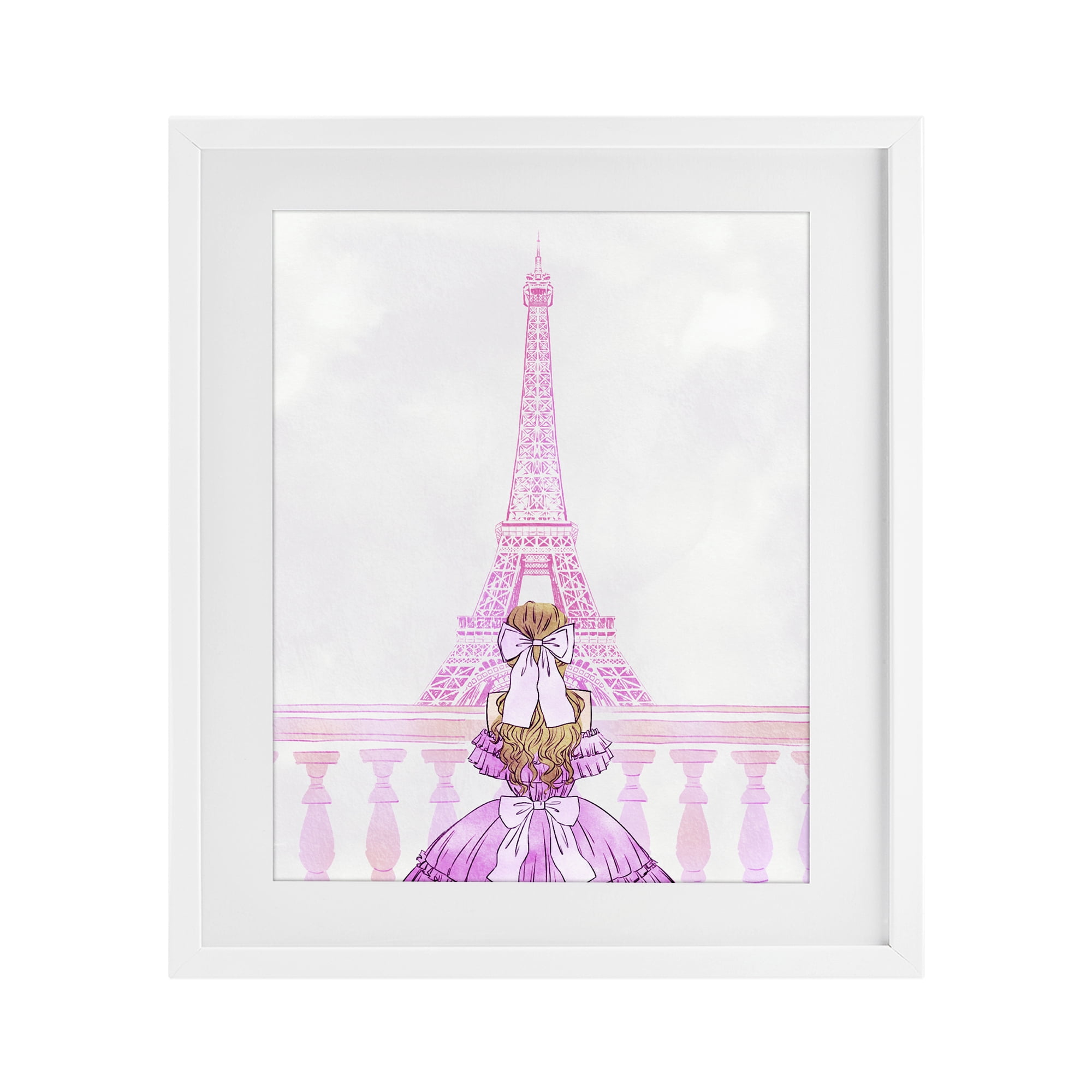 Stupell Industries Pink Gown & Eiffel Tower White Framed Print Under Glass, design by Ziwei Li