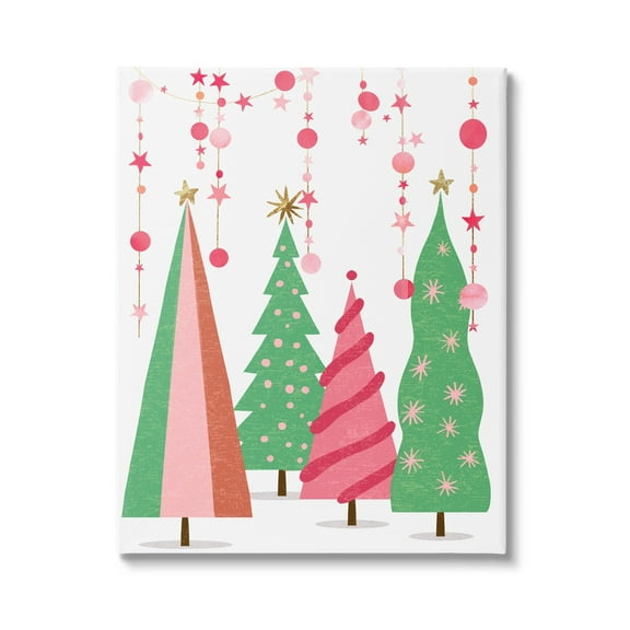 Stupell Industries Pink & Green Christmas Trees Holiday Painting Gallery Wrapped Canvas Print Wall Art