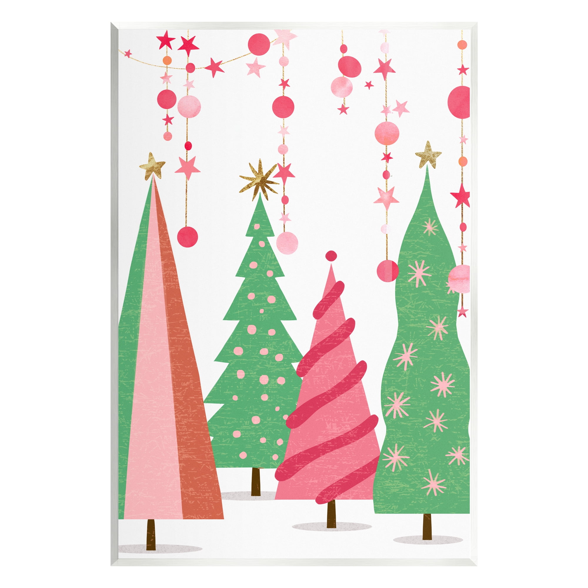 Stupell Industries Pink & Green Christmas Trees Holiday Painting Unframed Art Print Wall Art
