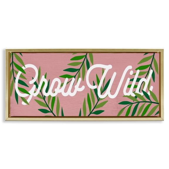 Stupell Industries Pink & Green Grow Wild Gold Framed Floater Canvas Wall Art design by Lil' Rue, 11 x 25