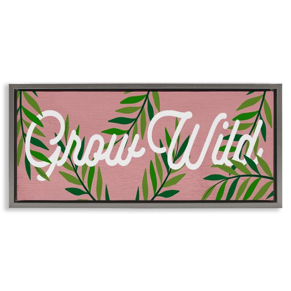 Stupell Industries Pink & Green Grow Wild Gray Framed Floater Canvas Wall Art design by Lil' Rue, 14 x 31