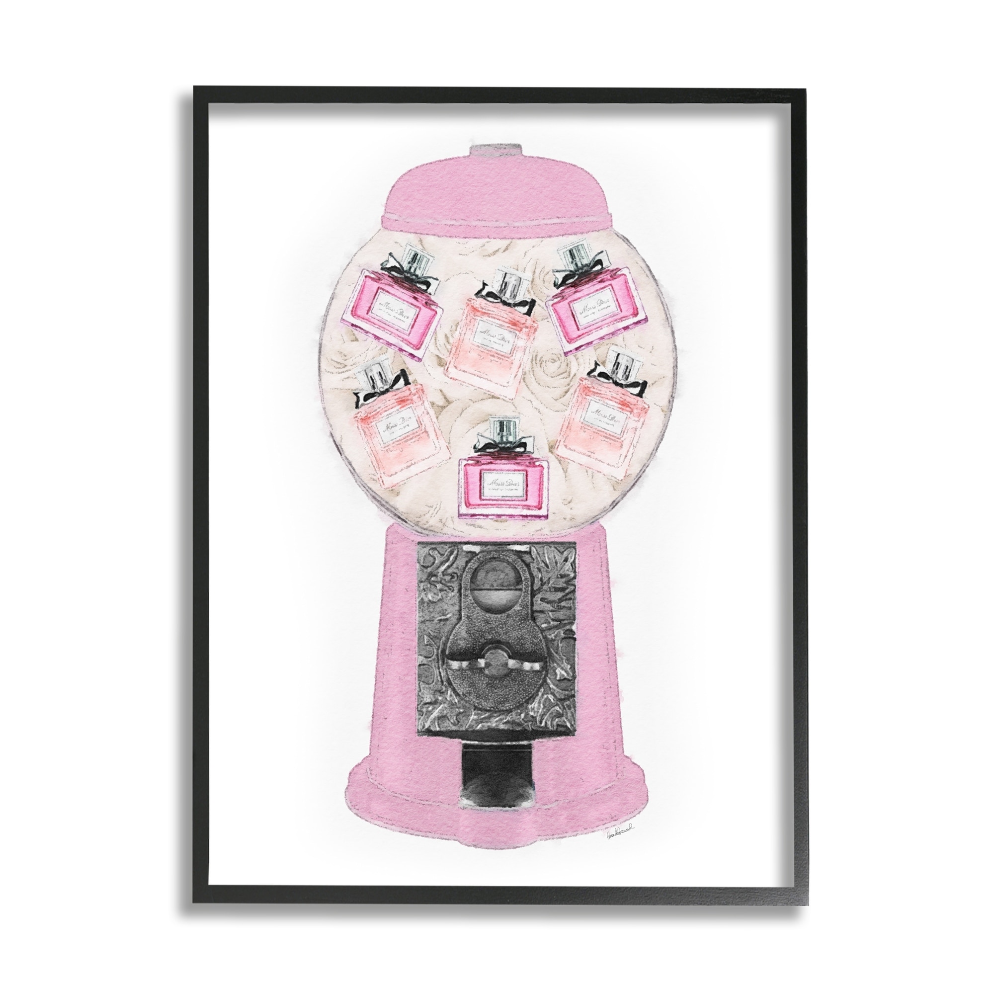 Stupell Industries Pink Gumball Machine Glam Designer Perfume Bottles Framed Wall Art, 11 x 14, Design by Amanda Greenwood