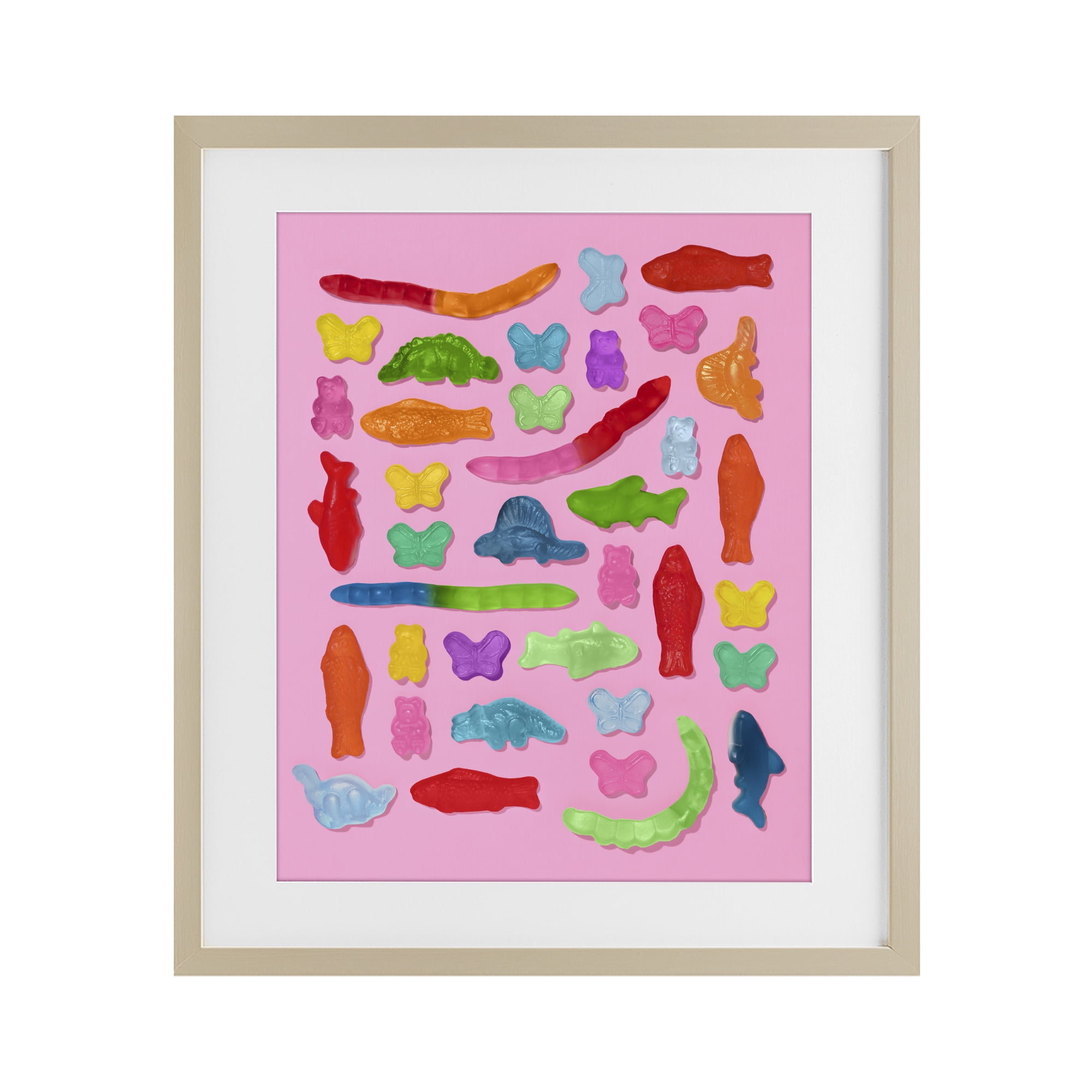 Stupell Industries Pink Gummy Animal Collage Birch Framed Print Under Glass, design by LISH Creative