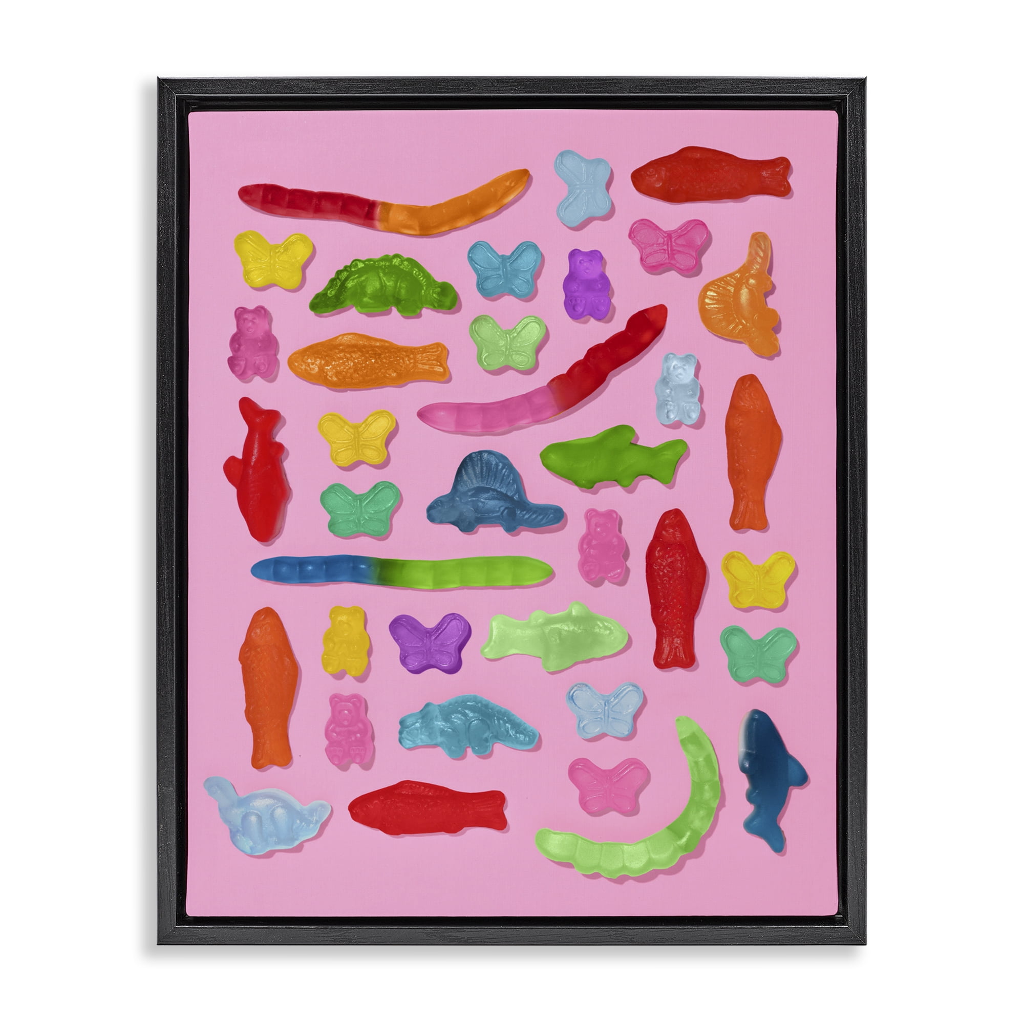 Stupell Industries Pink Gummy Animal Collage Black Framed Floater Canvas Wall Art, design by LISH Creative