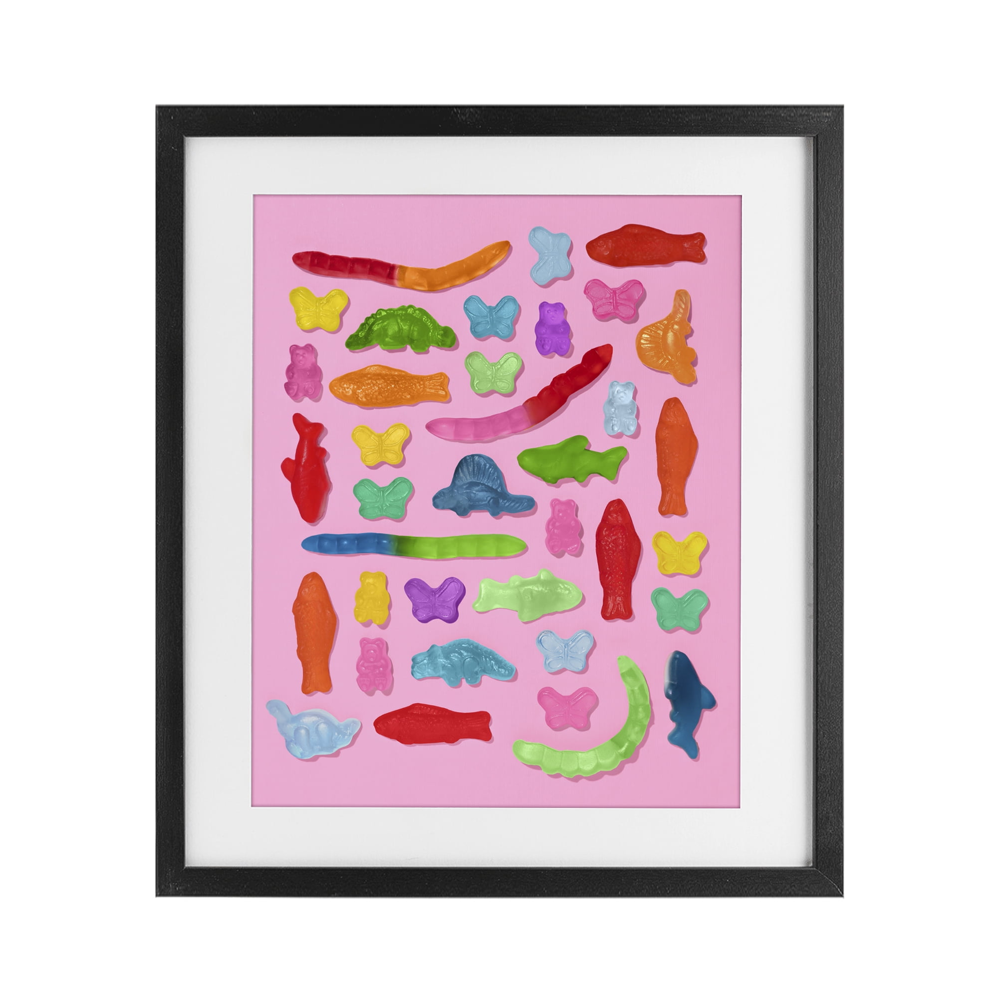 Stupell Industries Pink Gummy Animal Collage Black Framed Print Under Glass, design by LISH Creative
