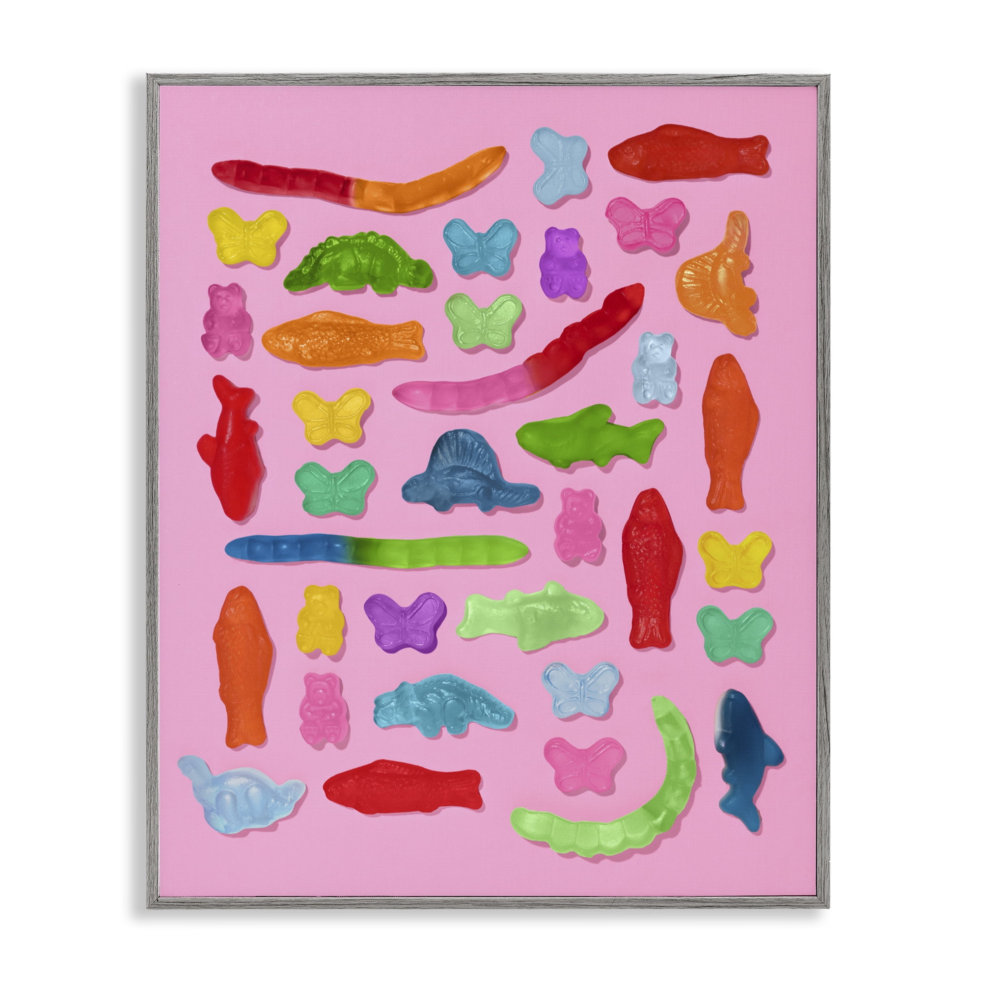 Stupell Industries Pink Gummy Animal Collage Gray Framed Giclee Art, design by LISH Creative