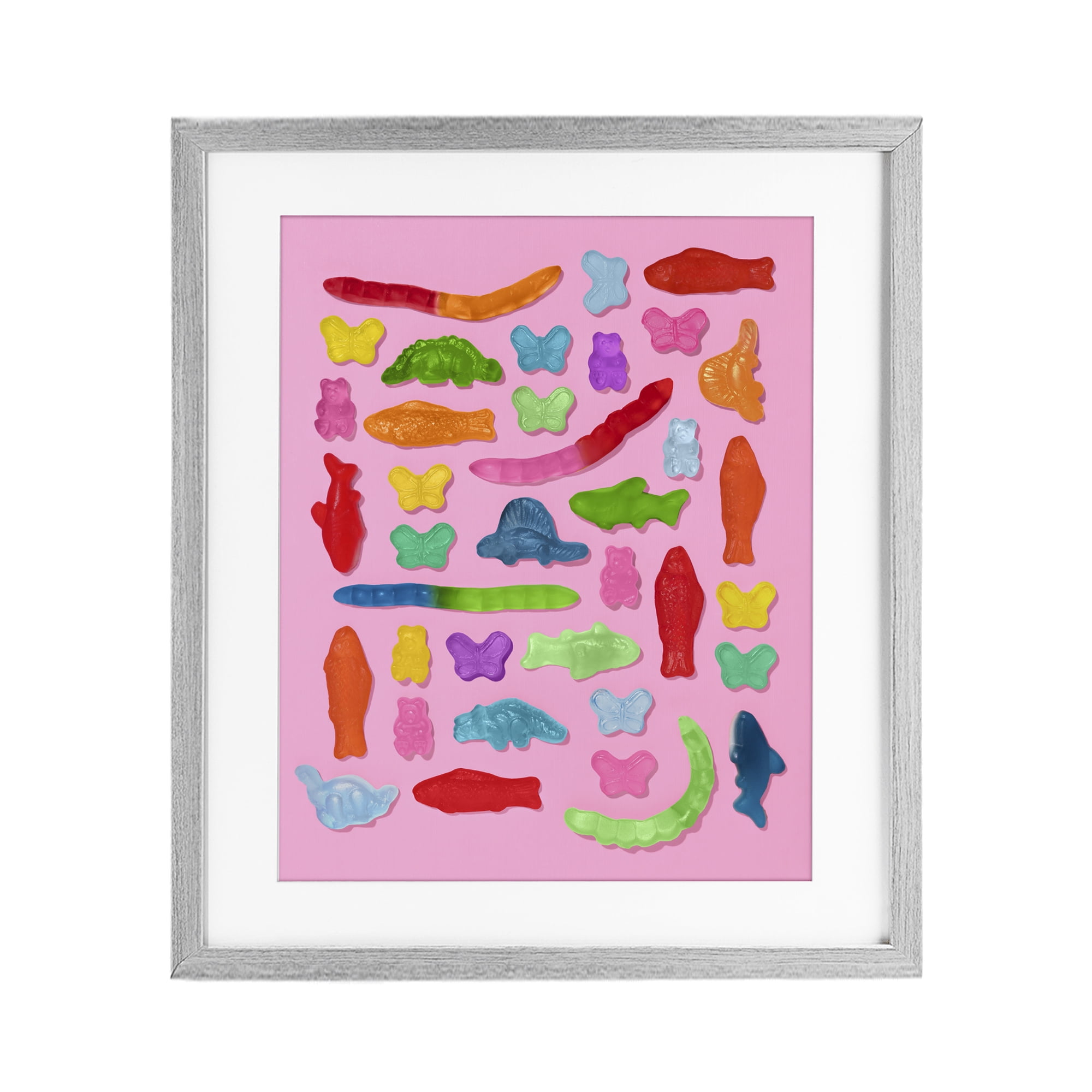 Stupell Industries Pink Gummy Animal Collage Gray Framed Print Under Glass, design by LISH Creative
