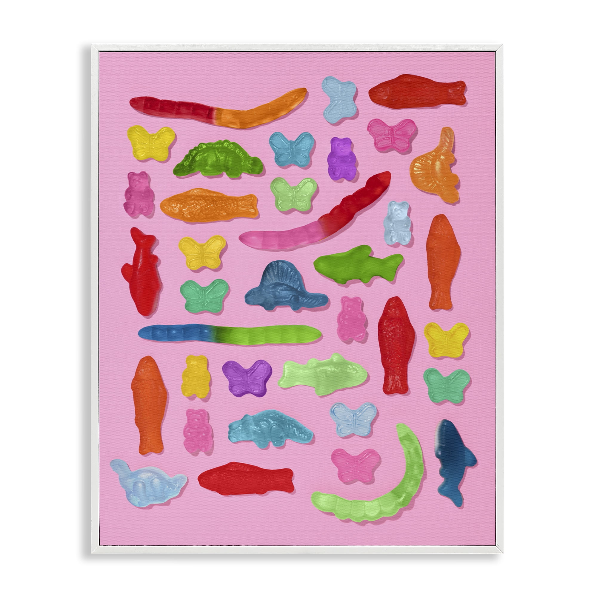 Stupell Industries Pink Gummy Animal Collage White Framed Giclee Art, design by LISH Creative