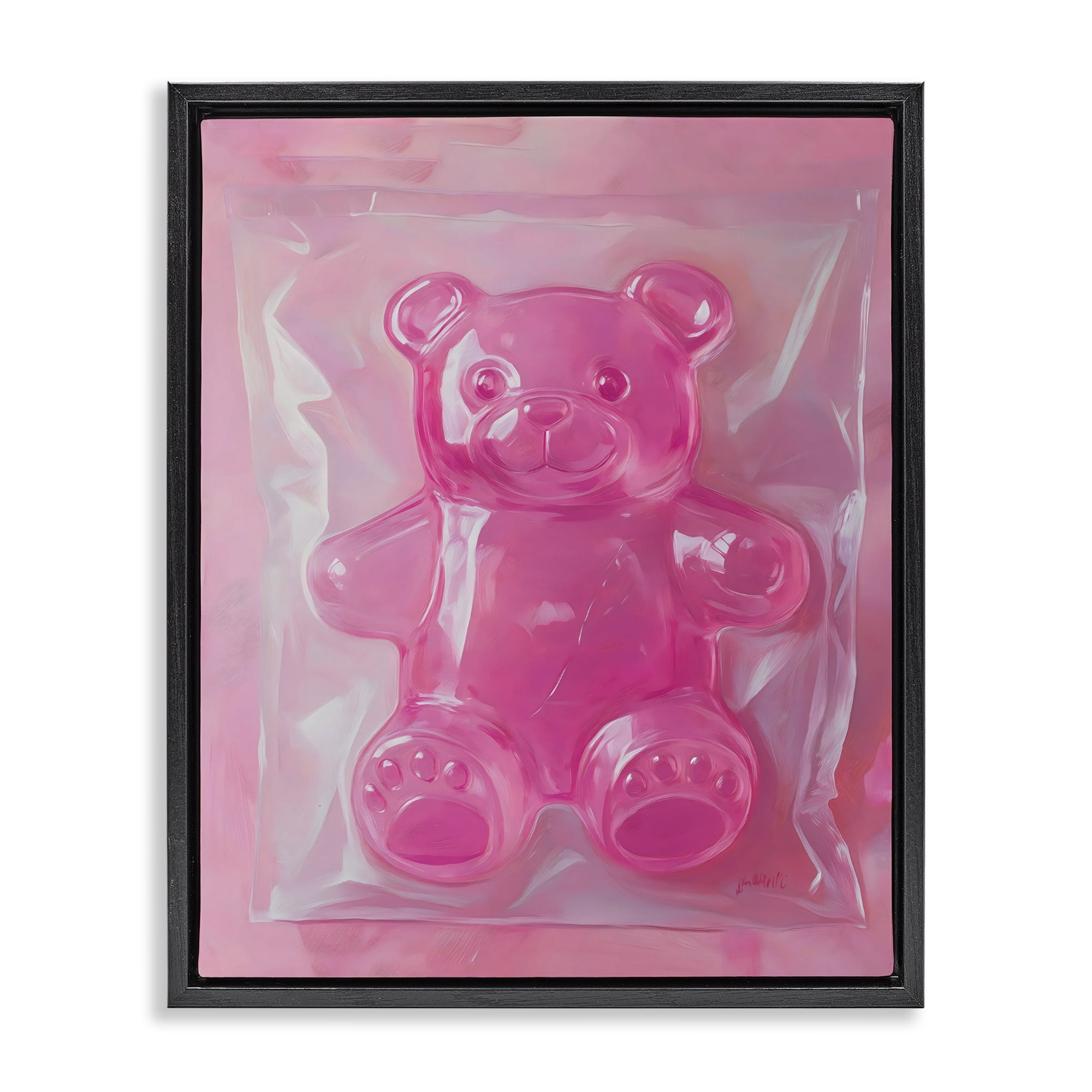 Stupell Industries Pink Gummy Candy Bear Black Framed Floater Canvas Wall Art, design by The Prints Vibe